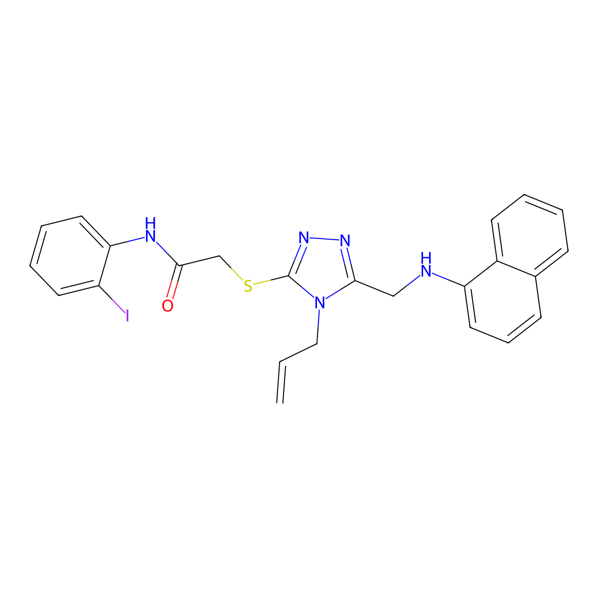 2-({4-allyl-5-[(1-naphthylamino)methyl]-4H-1,2,4-triazol-3-yl}sulfanyl)-N-(2-iodophenyl)acetamide molecular structure, CAS 355002-01-6