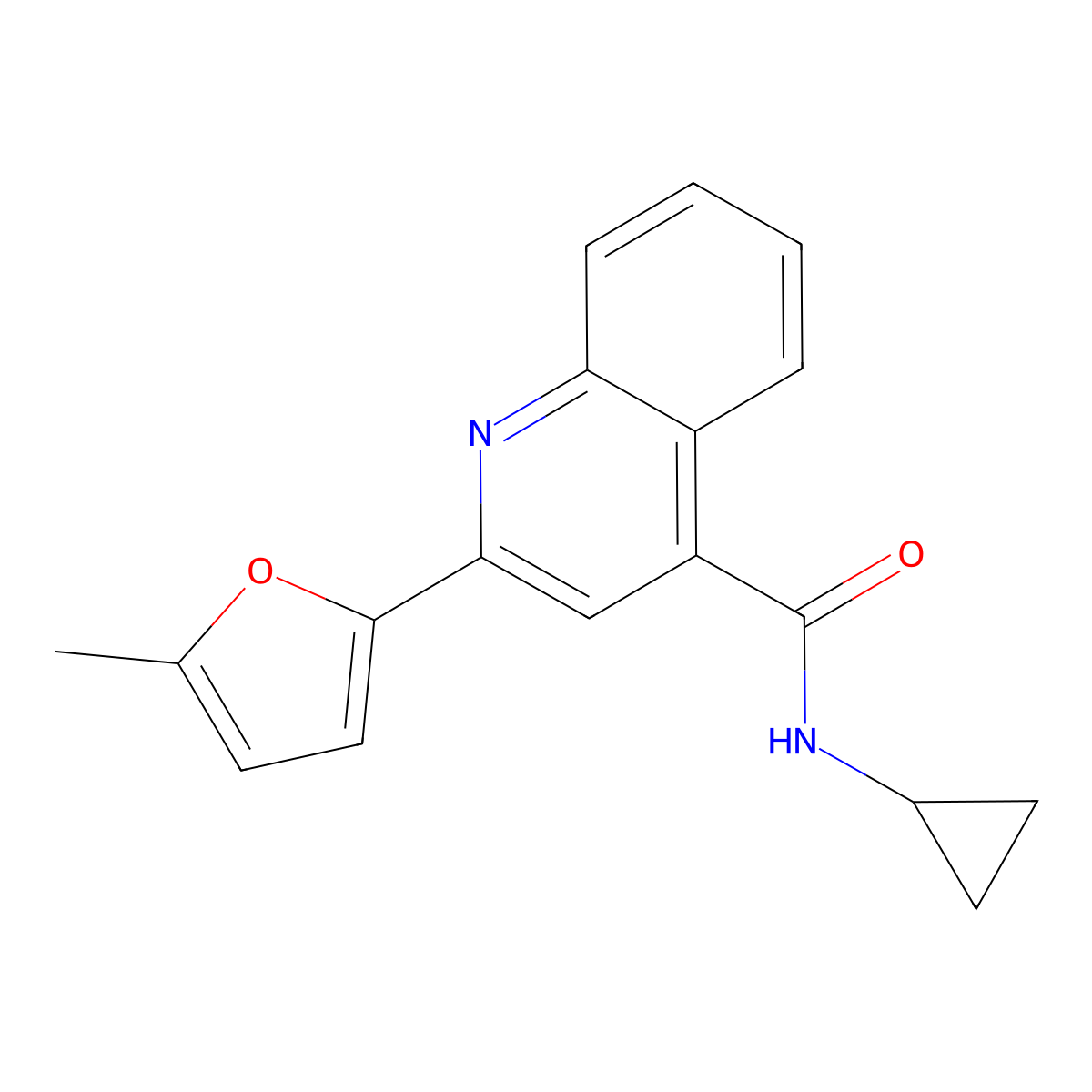 N-cyclopropyl-2-(5-methyl-2-furyl)-4-quinolinecarboxamide molecular structure, CAS 355002-06-1
