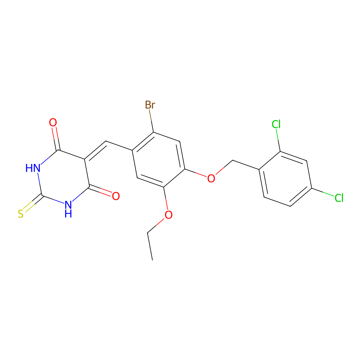 5-{2-bromo-4-[(2,4-dichlorobenzyl)oxy]-5-ethoxybenzylidene}-2-thioxodihydro-4,6(1H,5H)-pyrimidinedione molecular structure, CAS 355002-47-0