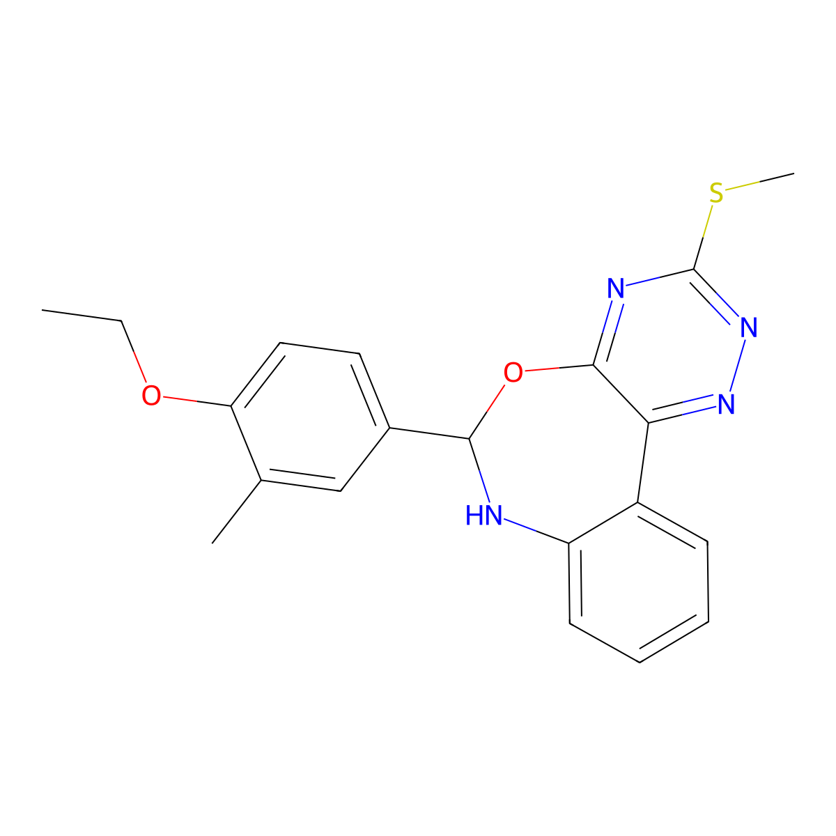 6-(4-Ethoxy-3-methylphenyl)-3-(methylsulfanyl)-6,7-dihydro[1,2,4]triazino[5,6-d][3,1]benzoxazepine molecular structure, CAS 355002-56-1