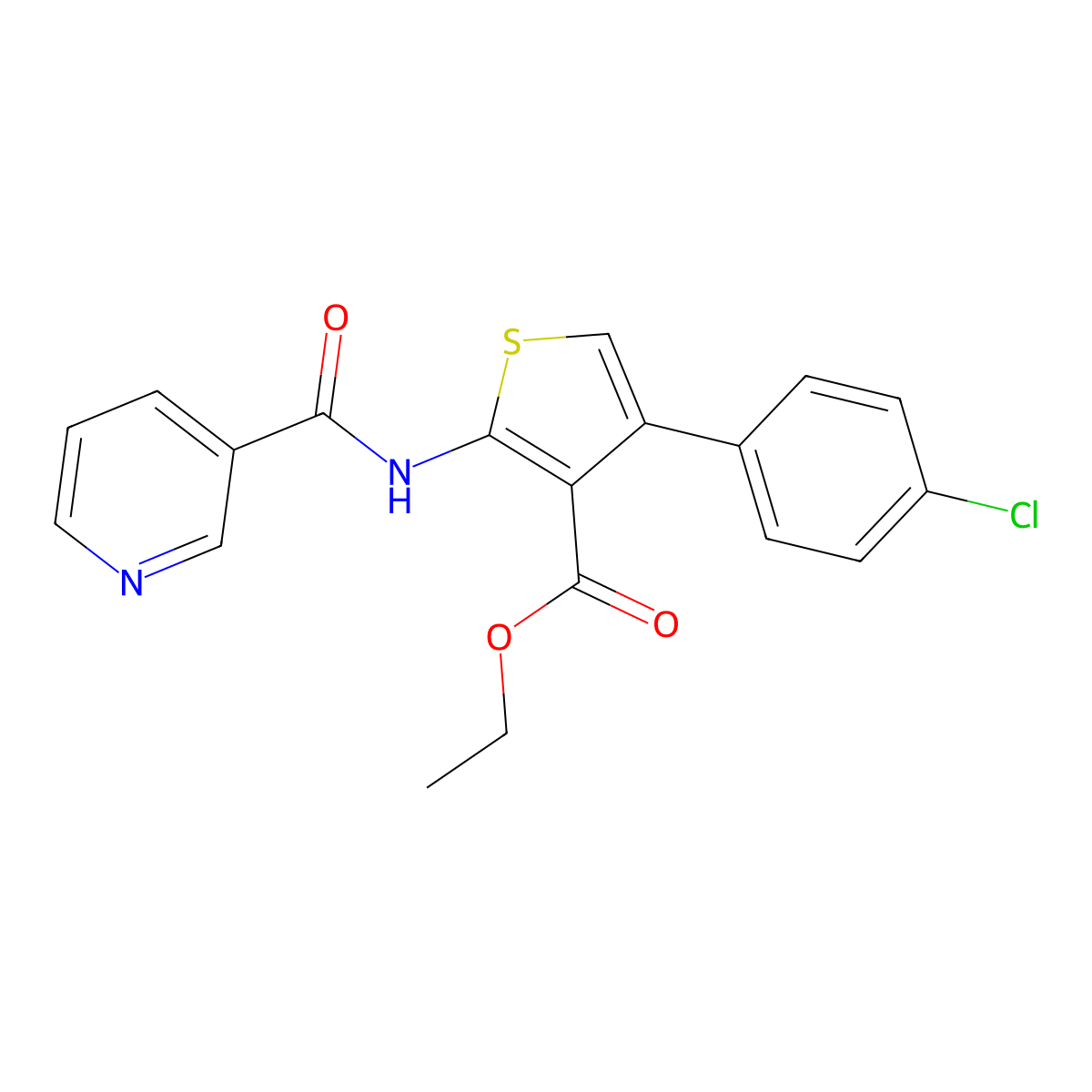 Ethyl 4-(4-chlorophenyl)-2-(pyridine-3-carbonylamino)thiophene-3-carboxylate molecular structure, CAS 355002-93-6
