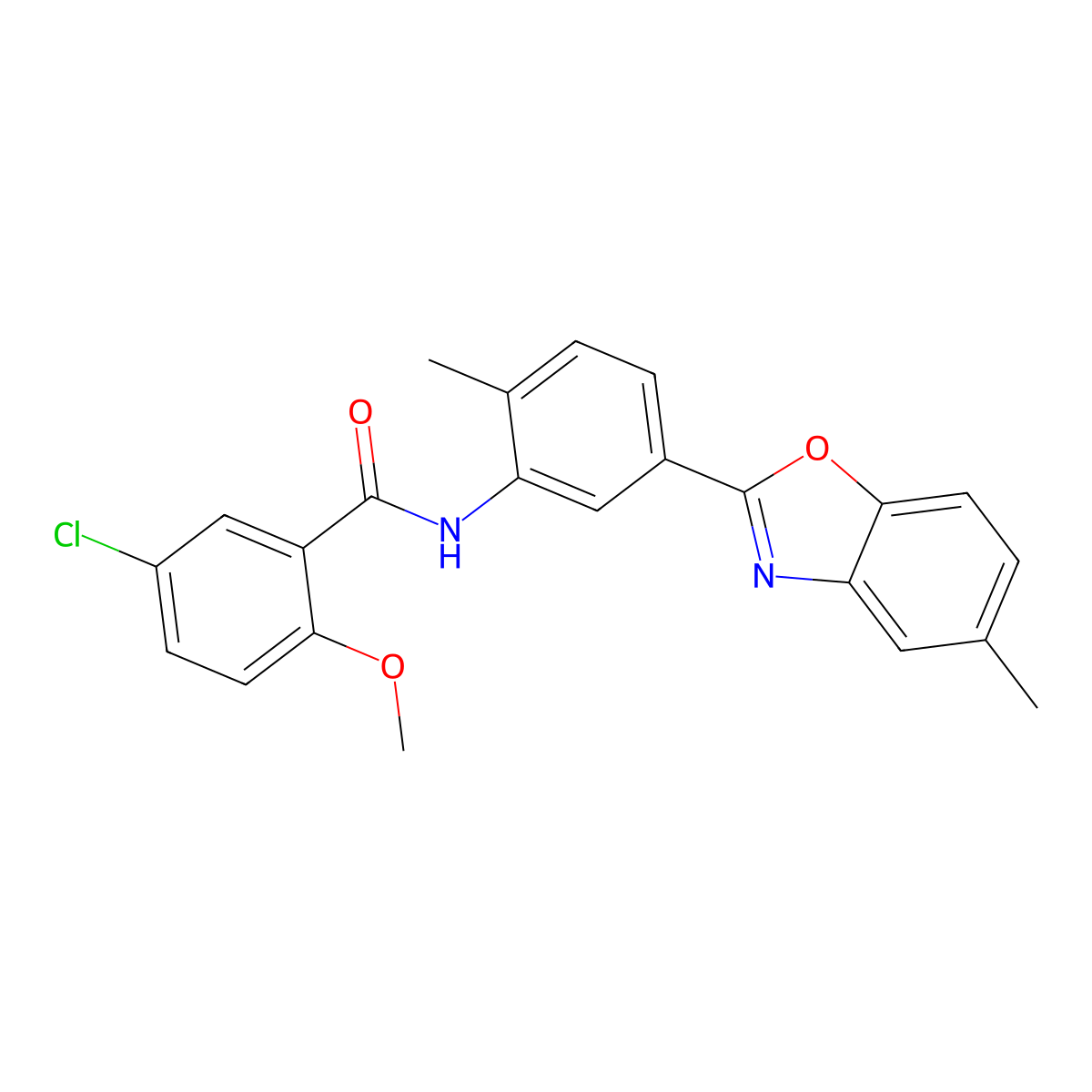 5-chloro-2-methoxy-N-[2-methyl-5-(5-methyl-1,3-benzoxazol-2-yl)phenyl]benzamide molecular structure, CAS 355002-96-9