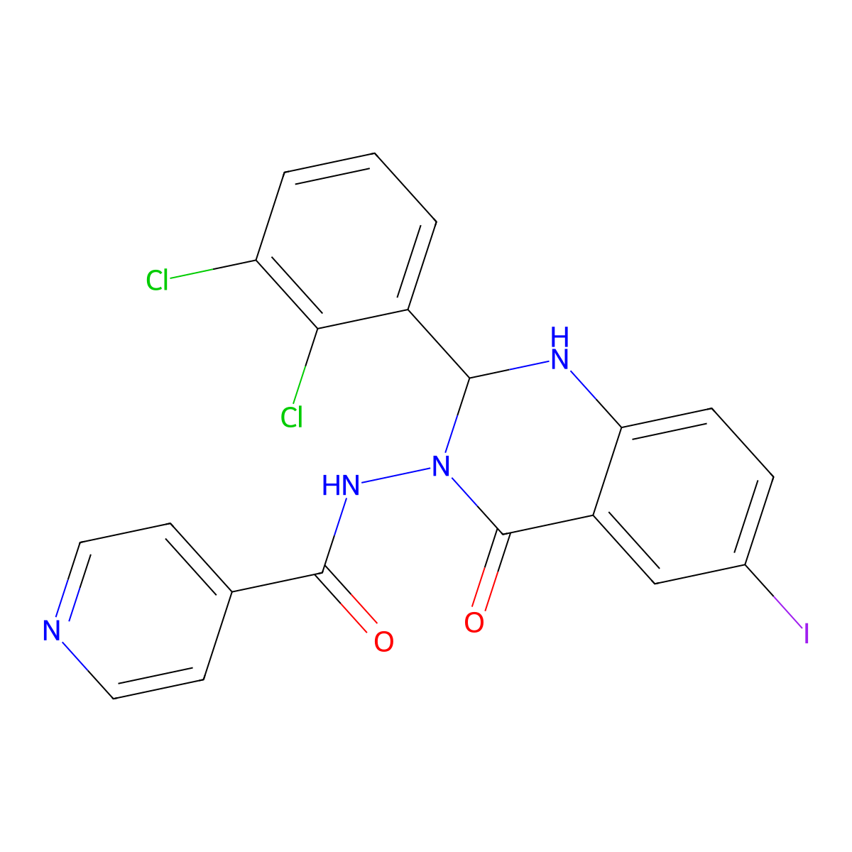 N-[2-(2,3-dichlorophenyl)-6-iodo-4-oxo-1,2-dihydroquinazolin-3-yl]pyridine-4-carboxamide molecular structure, CAS 355003-07-5