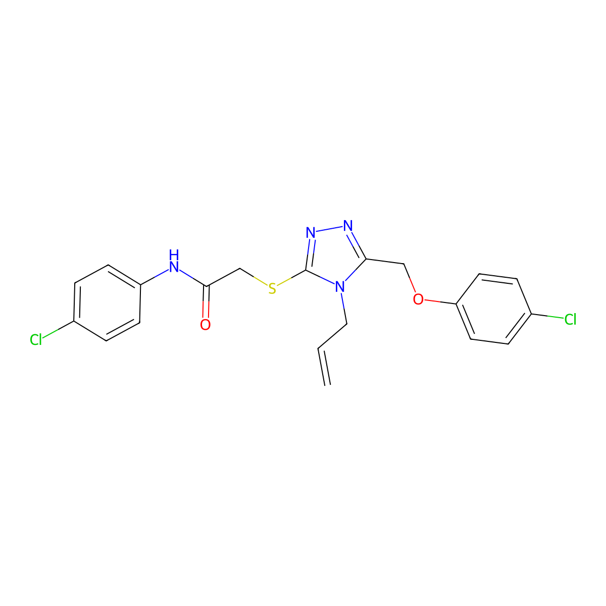 2-({4-allyl-5-[(4-chlorophenoxy)methyl]-4H-1,2,4-triazol-3-yl}sulfanyl)-N-(4-chlorophenyl)acetamide molecular structure, CAS 355003-22-4