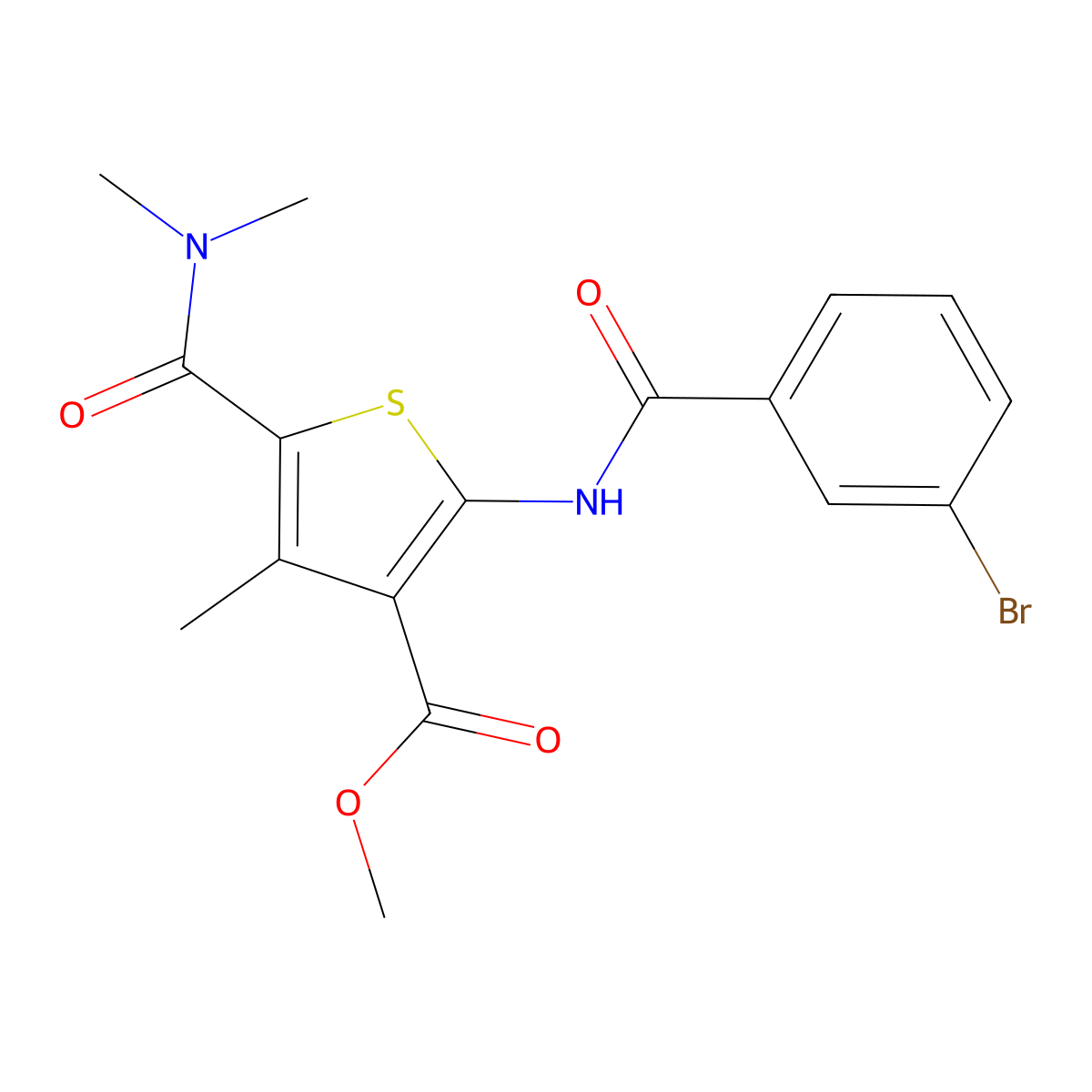 Methyl 2-[(3-bromobenzoyl)amino]-5-(dimethylcarbamoyl)-4-methylthiophene-3-carboxylate molecular structure, CAS 355003-44-0