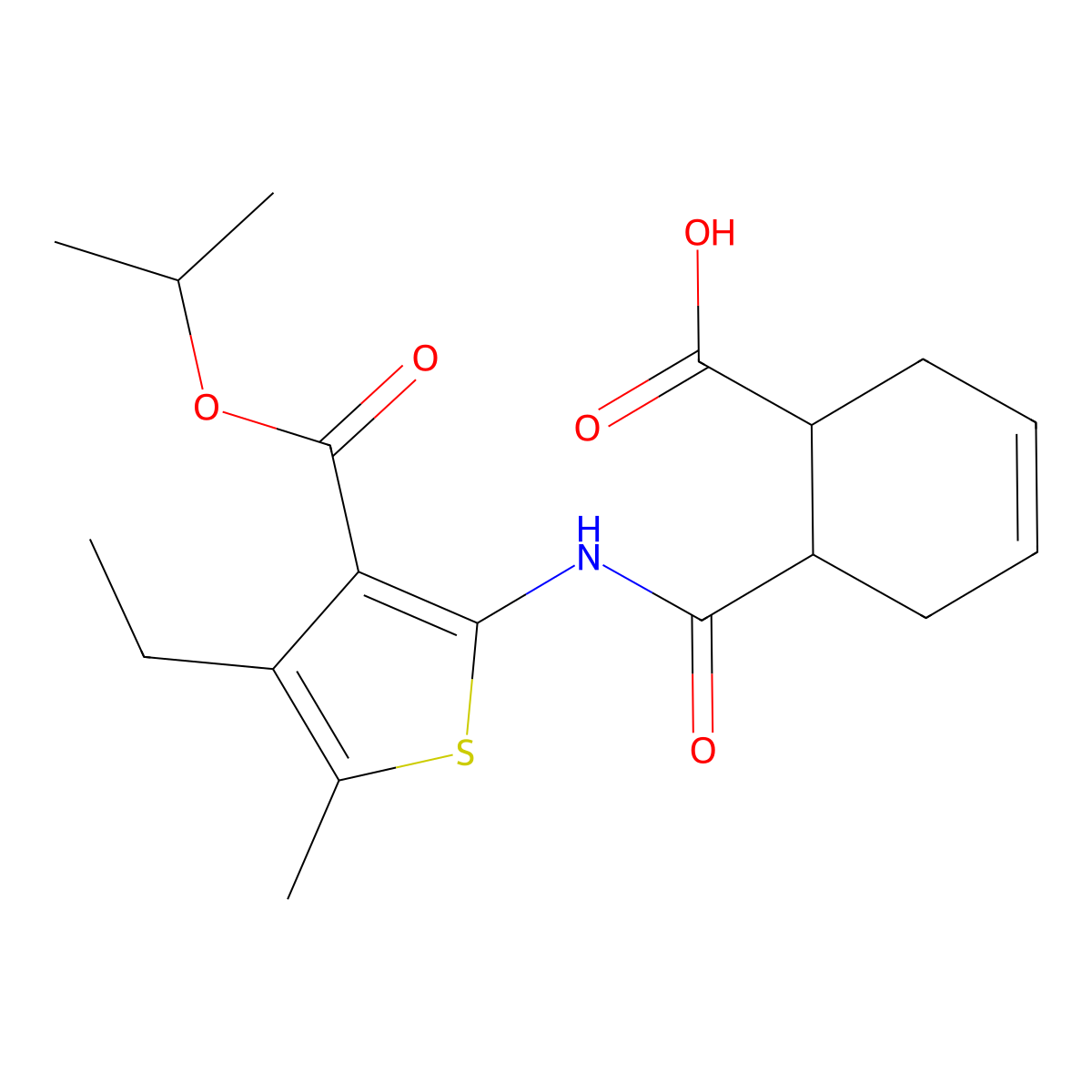 6-({4-Ethyl-5-methyl-3-[(propan-2-yloxy)carbonyl]thiophen-2-yl}carbamoyl)cyclohex-3-ene-1-carboxylic acid molecular structure, CAS 355003-64-4