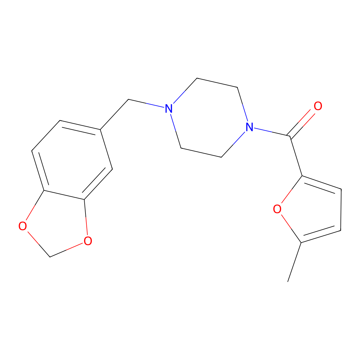 1-(1,3-Benzodioxol-5-ylmethyl)-4-(5-methyl-2-furoyl)piperazine molecular structure, CAS 355003-66-6