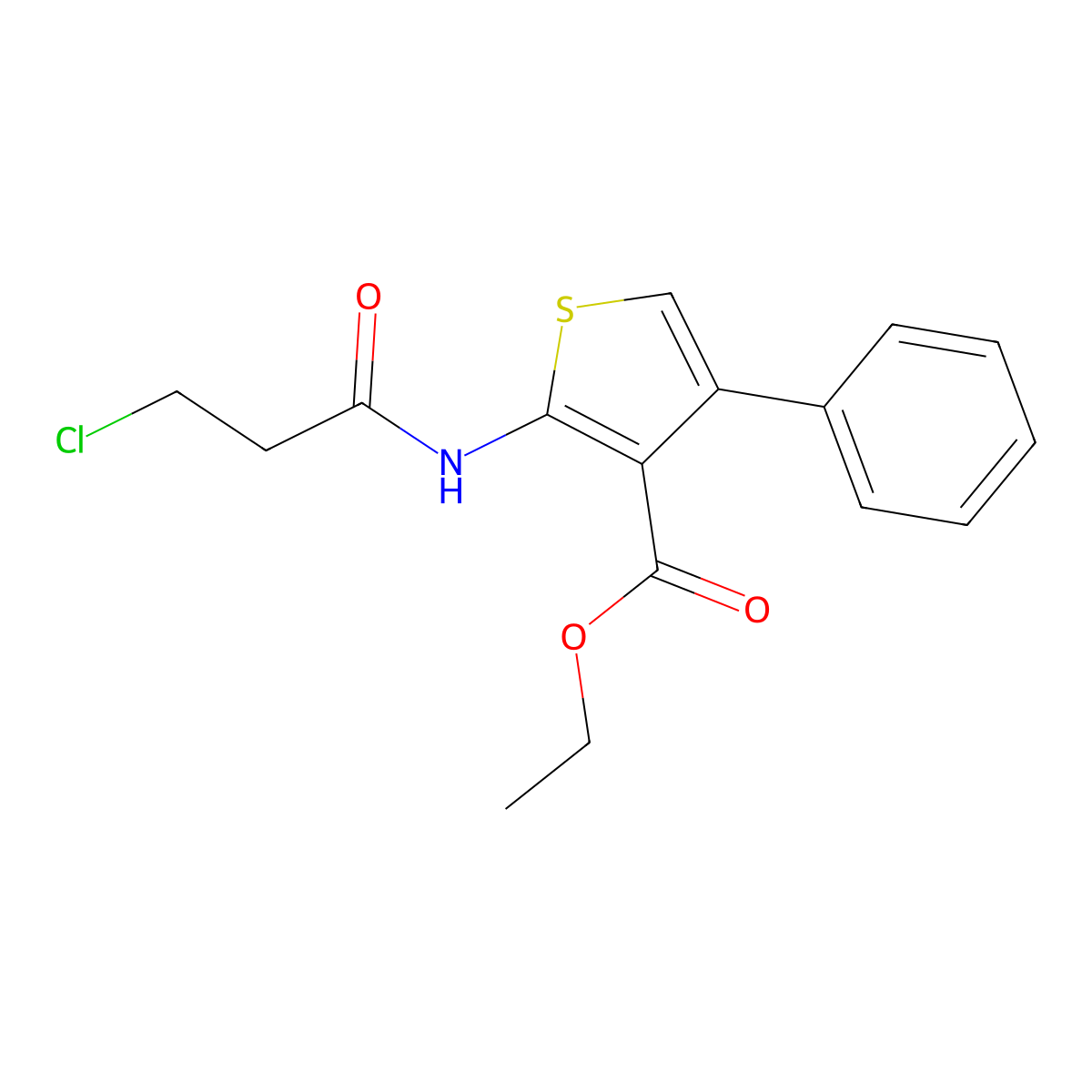 Ethyl 2-(3-chloropropanamido)-4-phenylthiophene-3-carboxylate molecular structure, CAS 355003-70-2