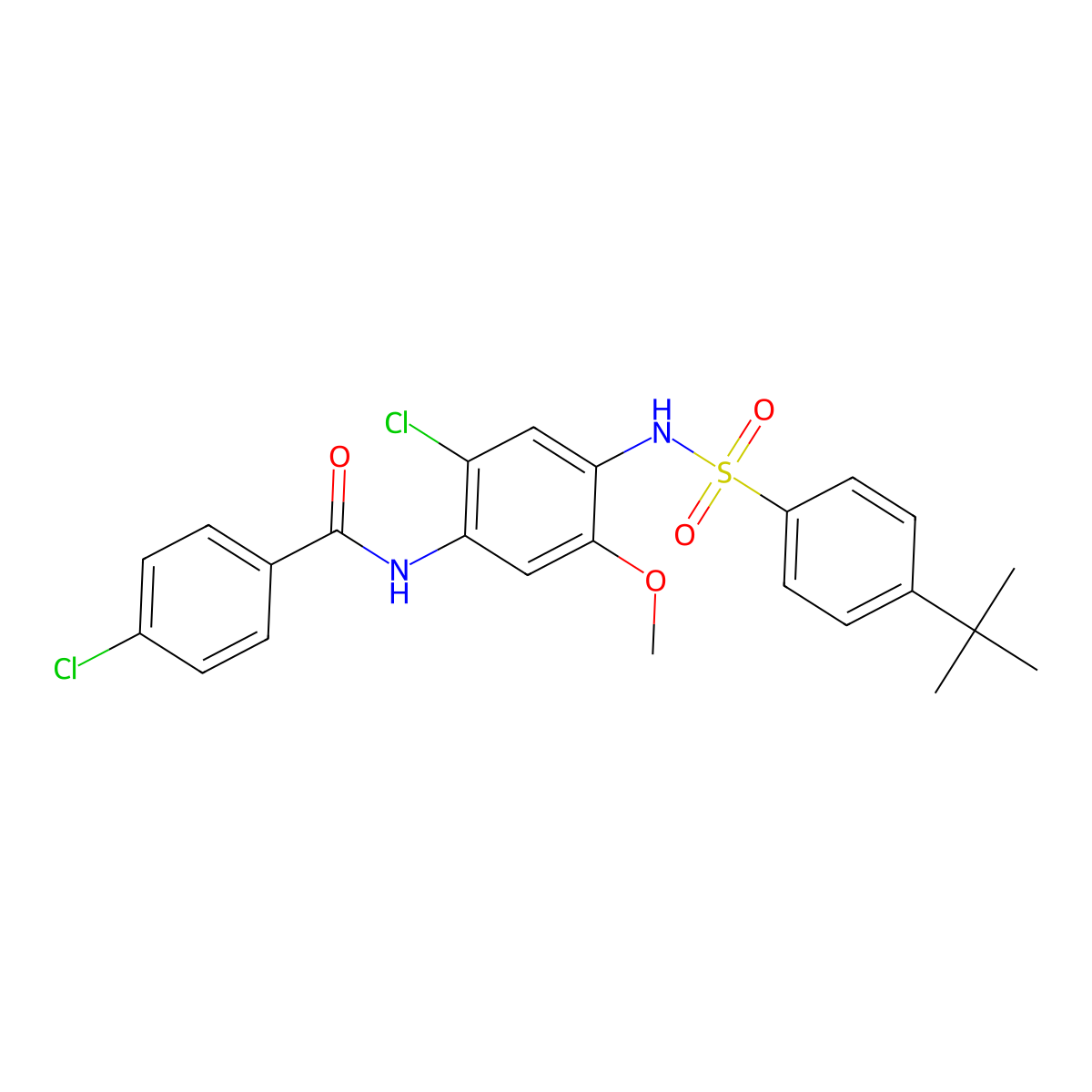 N-[4-[(4-tert-butylphenyl)sulfonylamino]-2-chloro-5-methoxyphenyl]-4-chlorobenzamide molecular structure, CAS 355003-79-1