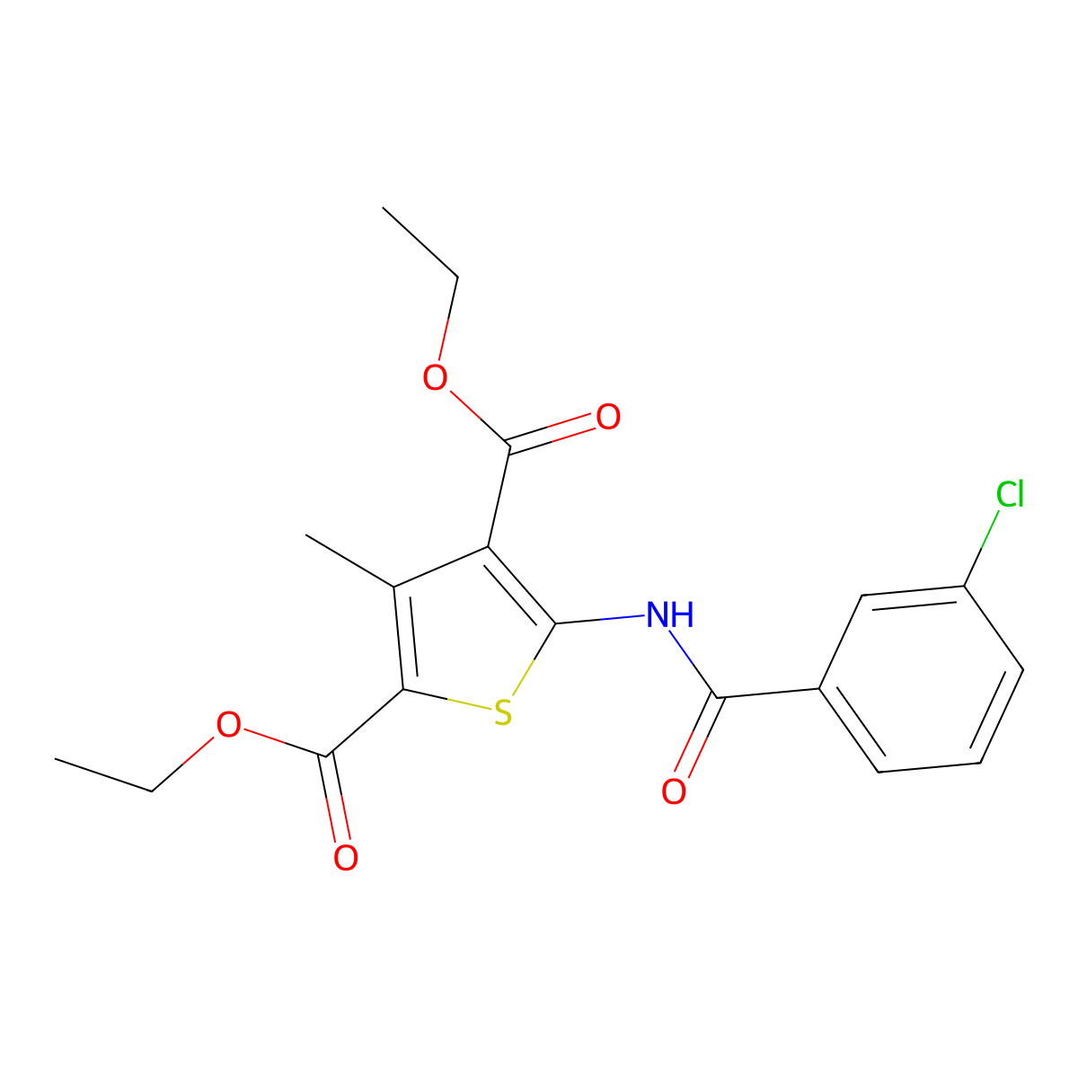 Diethyl 5-[(3-chlorobenzoyl)amino]-3-methylthiophene-2,4-dicarboxylate molecular structure, CAS 355003-81-5