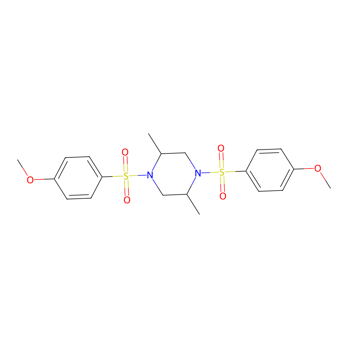 1,4-Bis[(4-methoxyphenyl)sulfonyl]-2,5-dimethylpiperazine molecular structure, CAS 355003-96-2