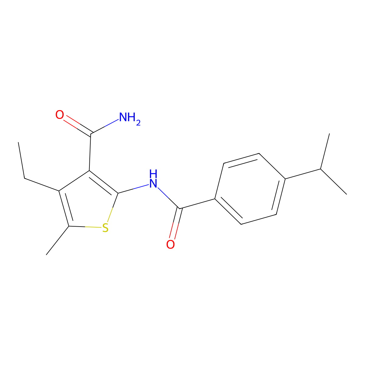 4-Ethyl-2-[(4-isopropylbenzoyl)amino]-5-methyl-3-thiophenecarboxamide molecular structure, CAS 355003-97-3