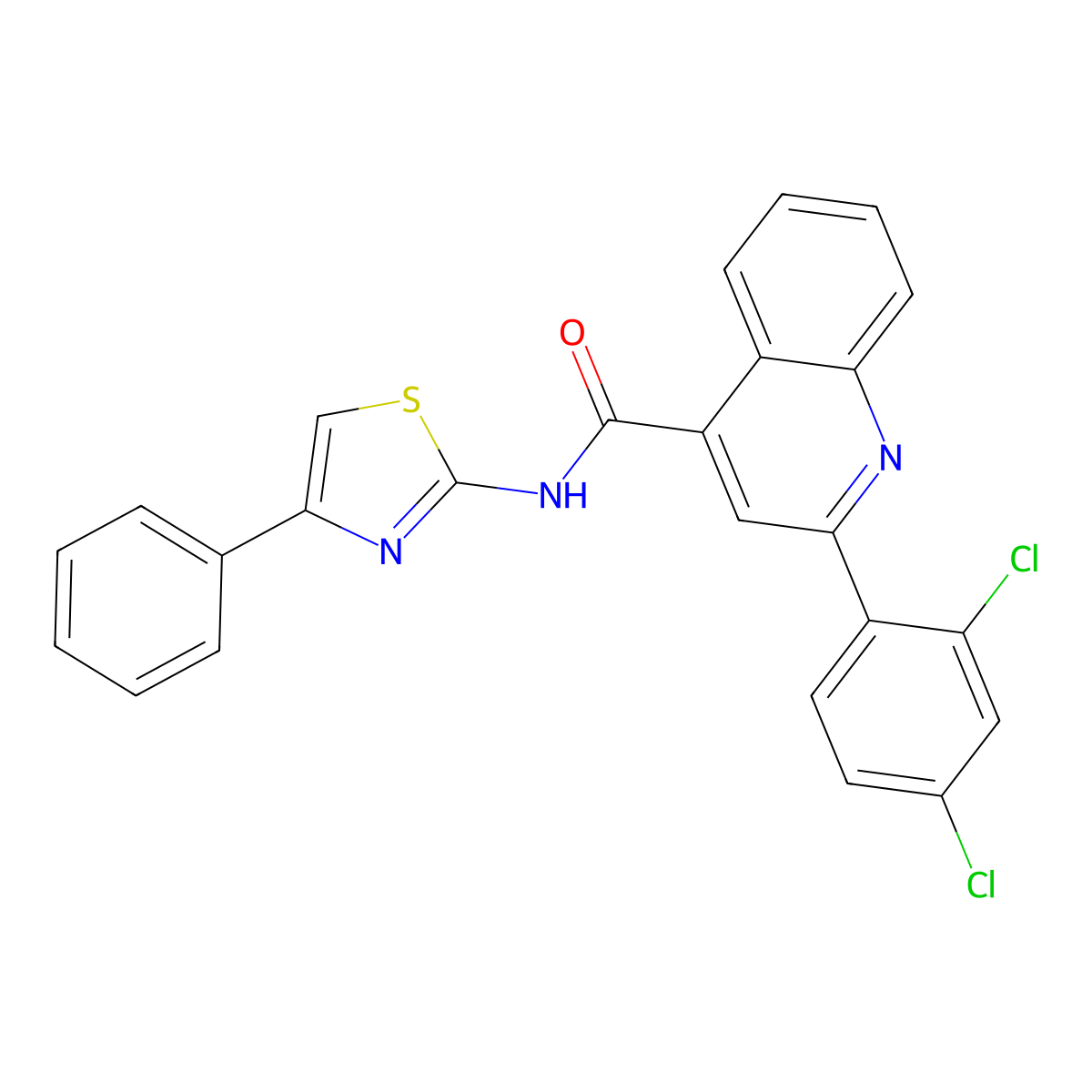 2-(2,4-dichlorophenyl)-N-(4-phenyl-1,3-thiazol-2-yl)-4-quinolinecarboxamide molecular structure, CAS 355004-24-9