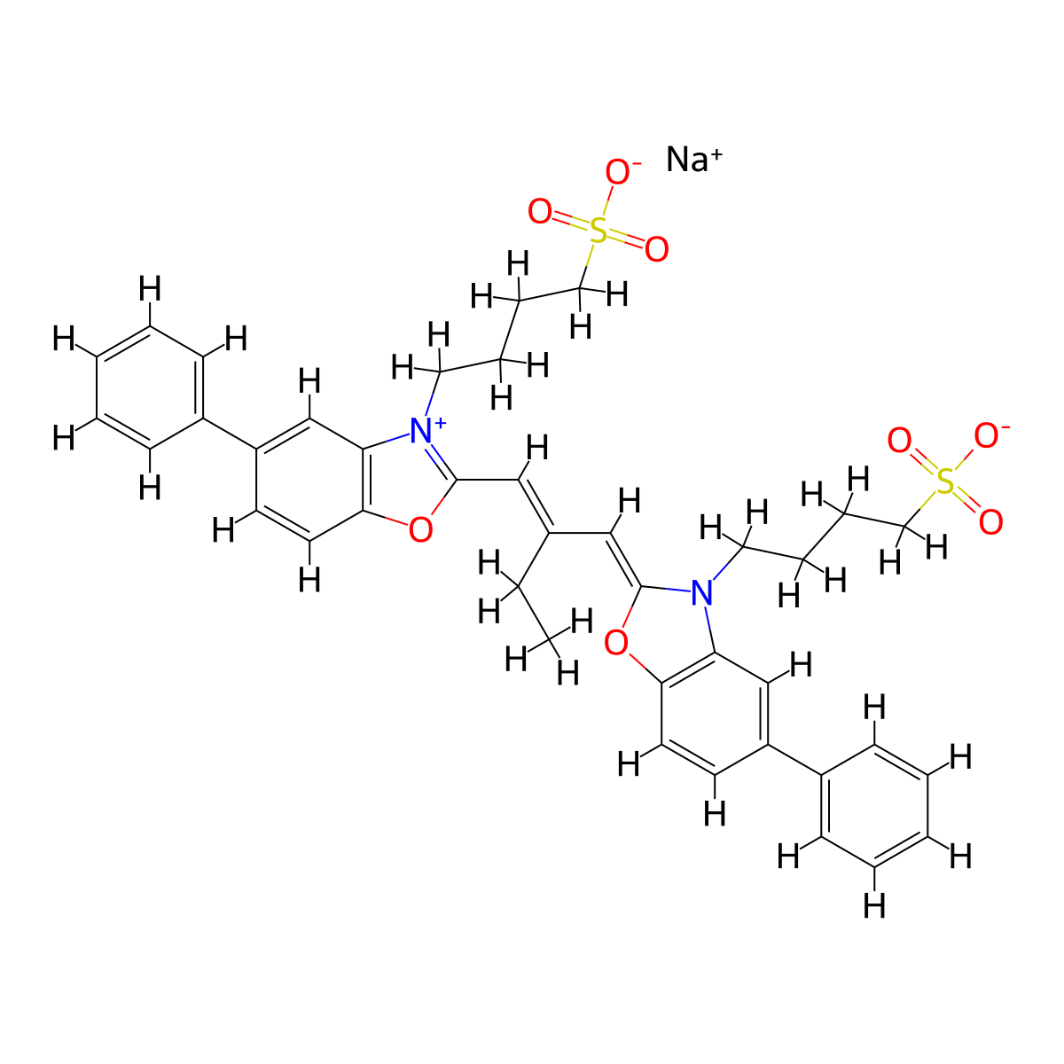 5-phenyl-2-(2-((5-phenyl-3-(4-sulfobutyl)-2(3h)-benzoxazolylidene)methy l)-1-butenyl)-3-(4-sulfobutyl)benzoxazolium hydroxide inner salt, sodiu m salt molecular structure, CAS 35501-76-9