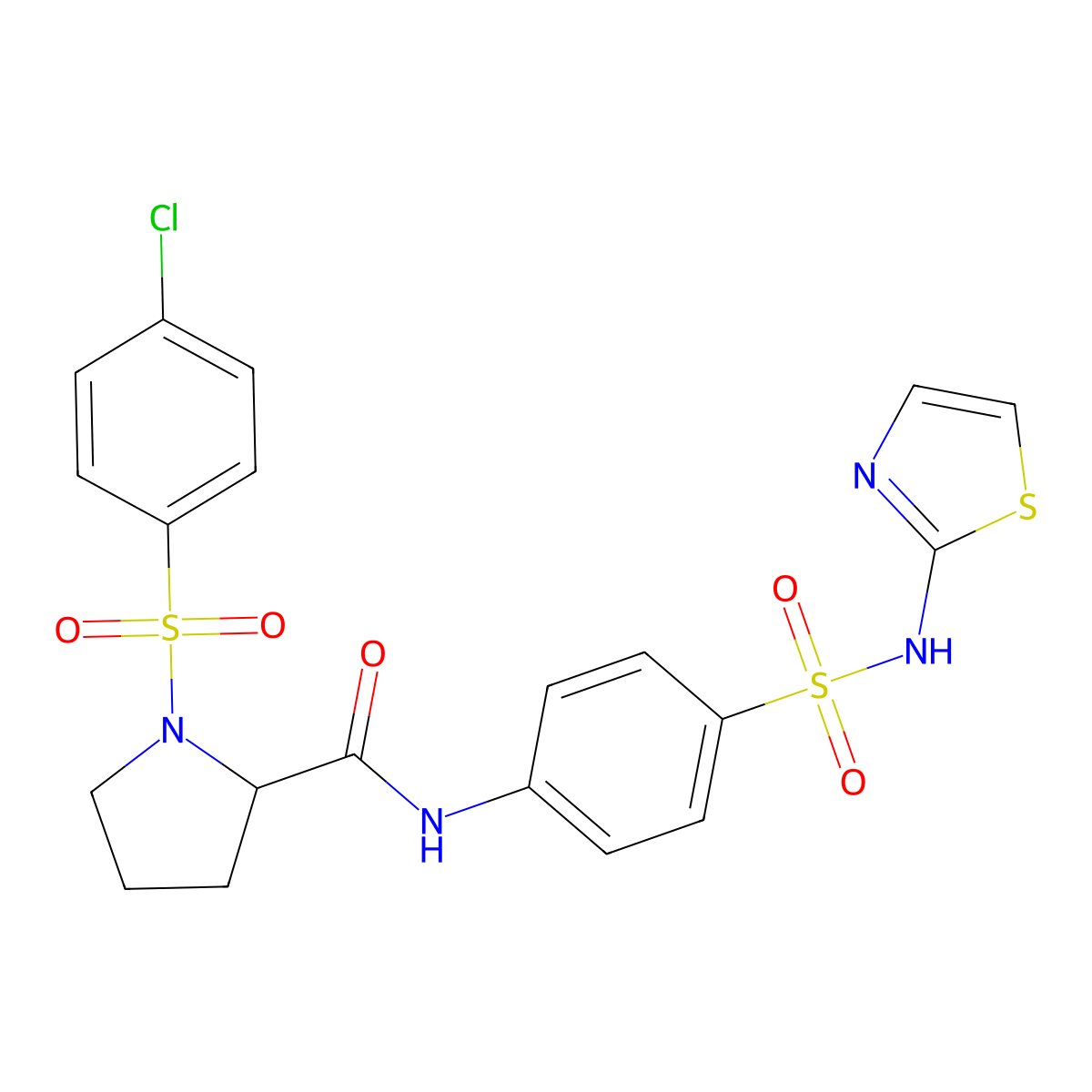 1-((4-chlorophenyl)sulfonyl)-N-(4-(N-(thiazol-2-yl)sulfamoyl)phenyl)pyrrolidine-2-carboxamide molecular structure, CAS 355115-01-4
