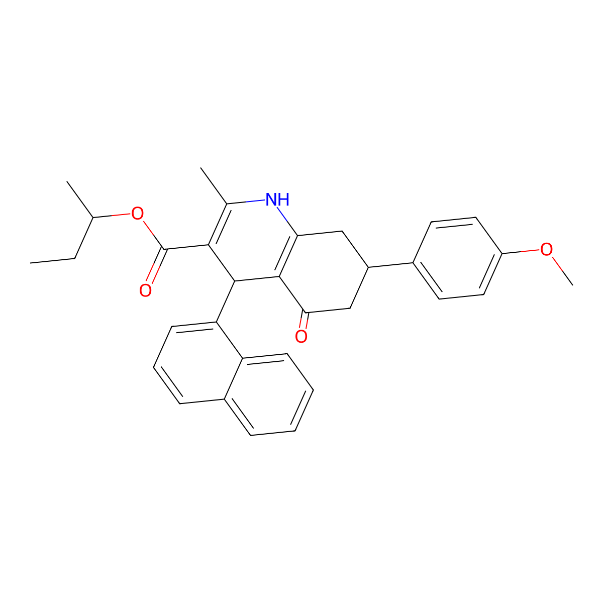 Butan-2-yl 7-(4-methoxyphenyl)-2-methyl-4-(naphthalen-1-yl)-5-oxo-1,4,5,6,7,8-hexahydroquinoline-3-carboxylate molecular structure, CAS 355115-04-7