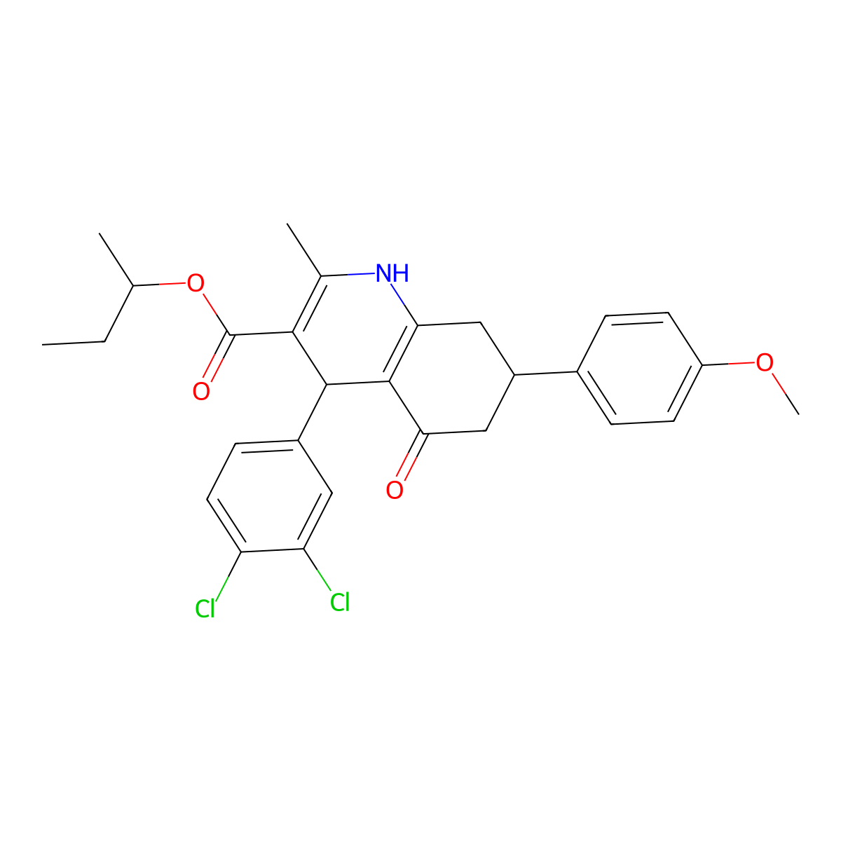 Butan-2-yl 4-(3,4-dichlorophenyl)-7-(4-methoxyphenyl)-2-methyl-5-oxo-1,4,5,6,7,8-hexahydroquinoline-3-carboxylate molecular structure, CAS 355115-05-8