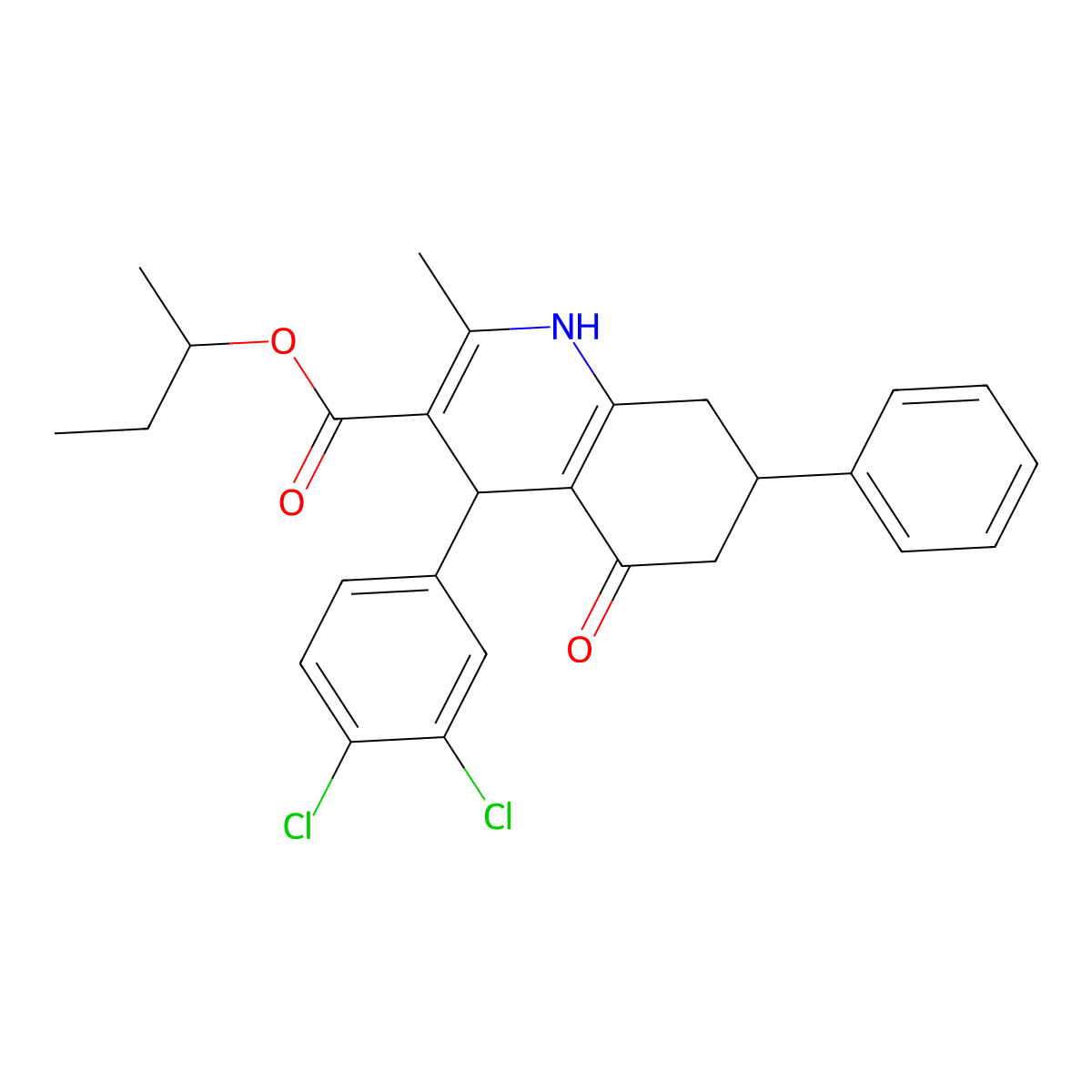 Butan-2-yl 4-(3,4-dichlorophenyl)-2-methyl-5-oxo-7-phenyl-1,4,5,6,7,8-hexahydroquinoline-3-carboxylate molecular structure, CAS 355115-06-9