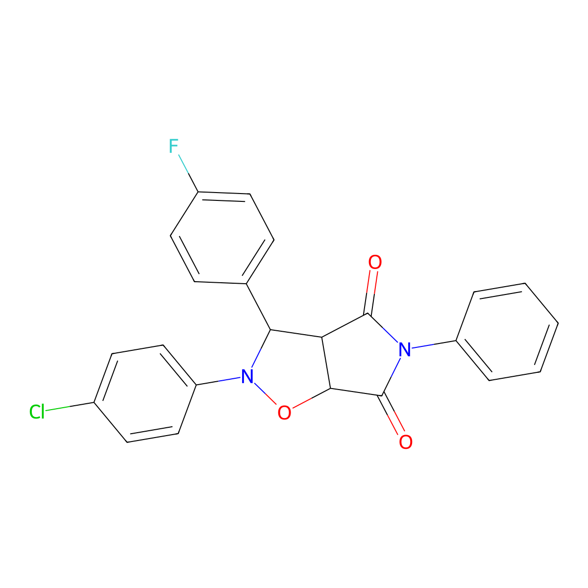 2-(4-chlorophenyl)-3-(4-fluorophenyl)-5-phenyl-hexahydro-2H-pyrrolo[3,4-d][1,2]oxazole-4,6-dione molecular structure, CAS 355115-35-4