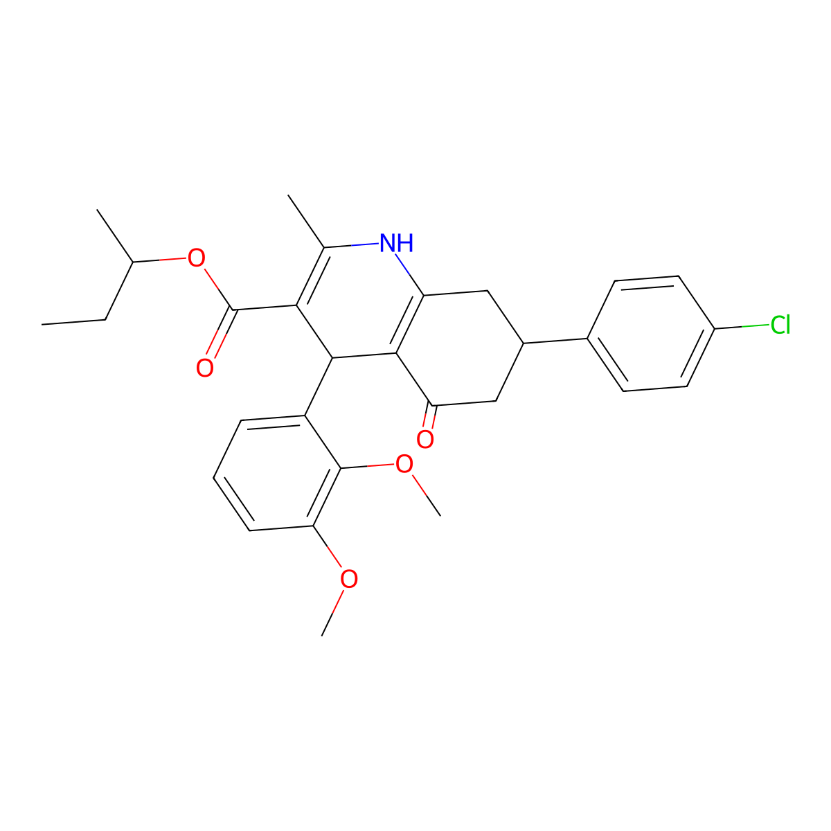 Butan-2-yl 7-(4-chlorophenyl)-4-(2,3-dimethoxyphenyl)-2-methyl-5-oxo-1,4,5,6,7,8-hexahydroquinoline-3-carboxylate molecular structure, CAS 355134-55-3