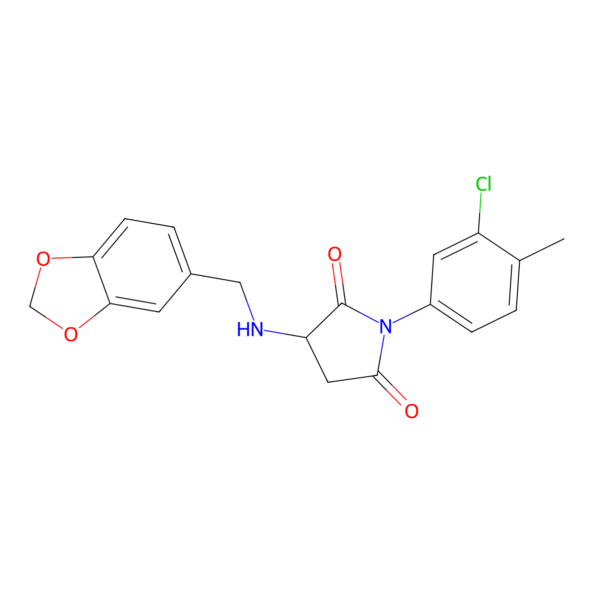 3-(1,3-Benzodioxol-5-ylmethylamino)-1-(3-chloro-4-methylphenyl)pyrrolidine-2,5-dione molecular structure, CAS 355138-25-9