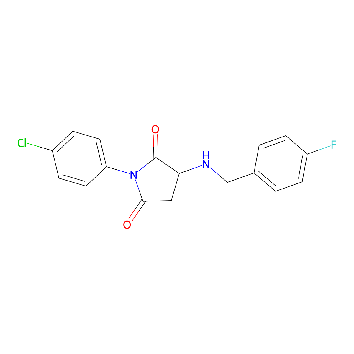 1-(4-Chlorophenyl)-3-[(4-fluorobenzyl)amino]pyrrolidine-2,5-dione molecular structure, CAS 355138-35-1