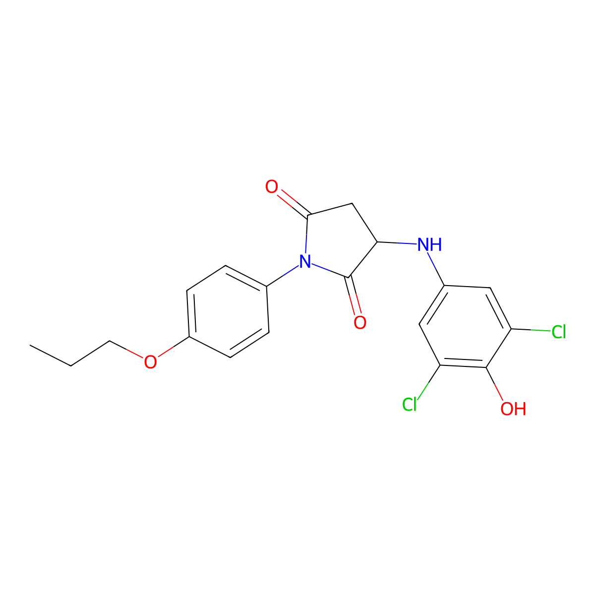 3-(3,5-Dichloro-4-hydroxyanilino)-1-(4-propoxyphenyl)pyrrolidine-2,5-dione molecular structure, CAS 355138-36-2