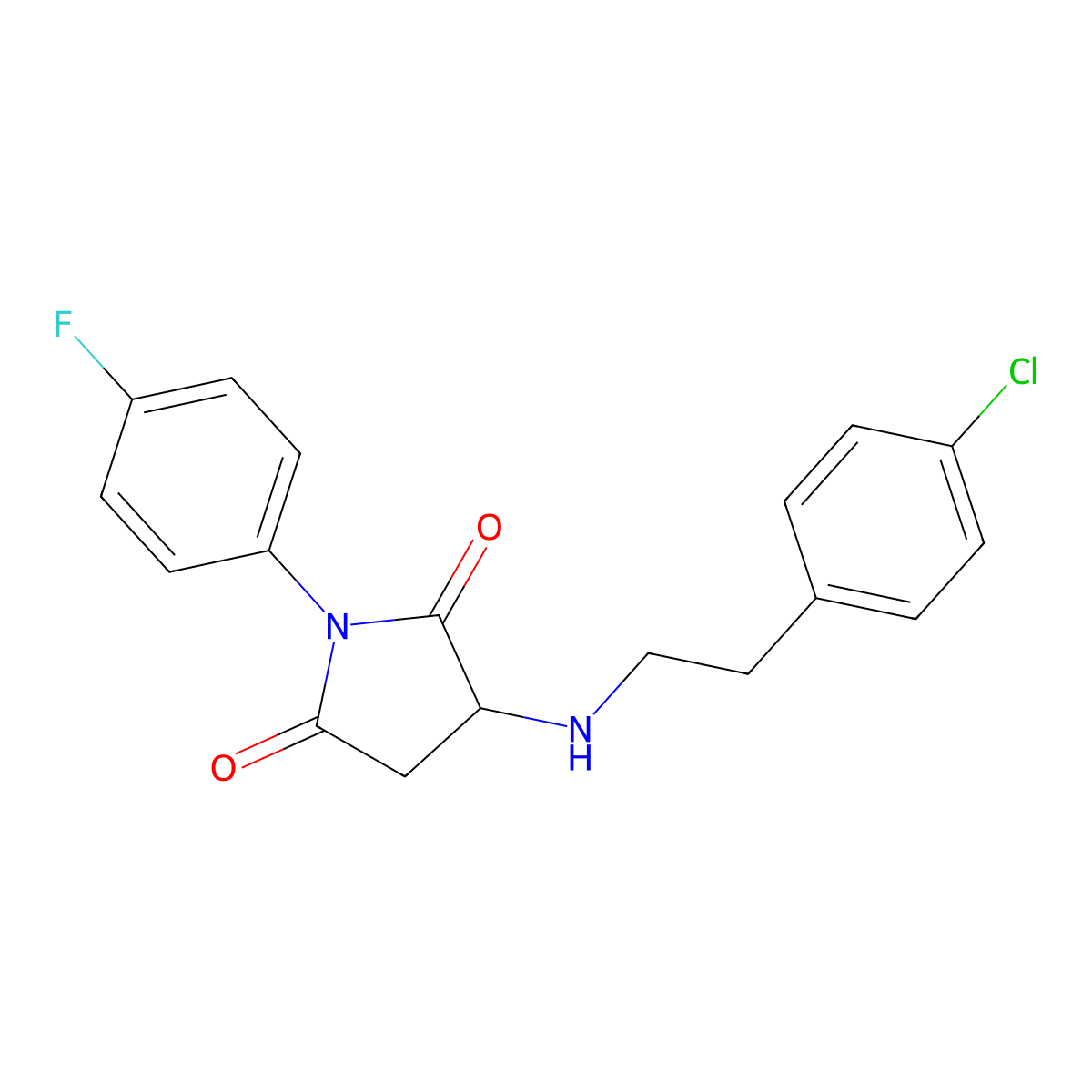 3-[2-(4-Chlorophenyl)ethylamino]-1-(4-fluorophenyl)pyrrolidine-2,5-dione molecular structure, CAS 355138-38-4