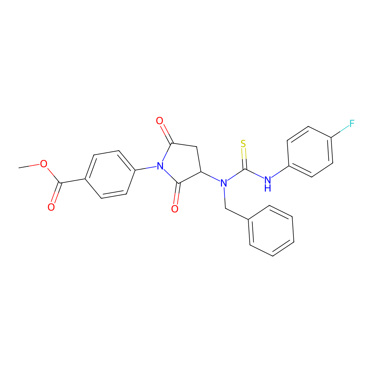 Methyl 4-[3-[[[(4-fluorophenyl)amino]thioxomethyl](phenylmethyl)amino]-2,5-dioxo-1-pyrrolidinyl]benzoate molecular structure, CAS 355140-95-3