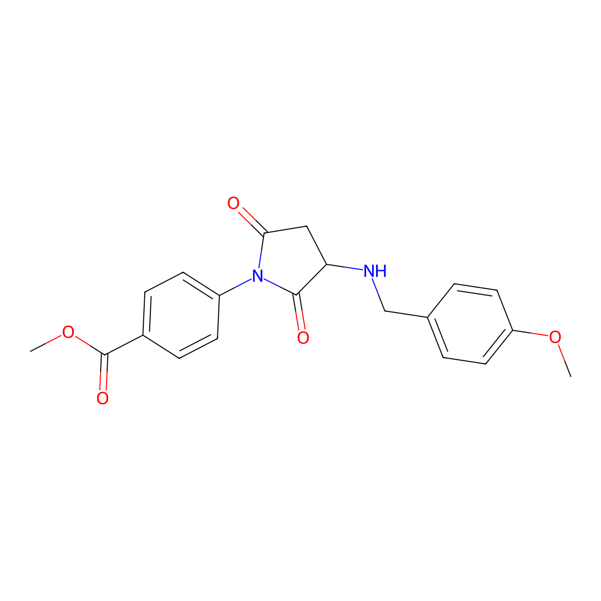 Methyl 4-(3-((4-methoxybenzyl)amino)-2,5-dioxopyrrolidin-1-yl)benzoate molecular structure, CAS 355141-17-2