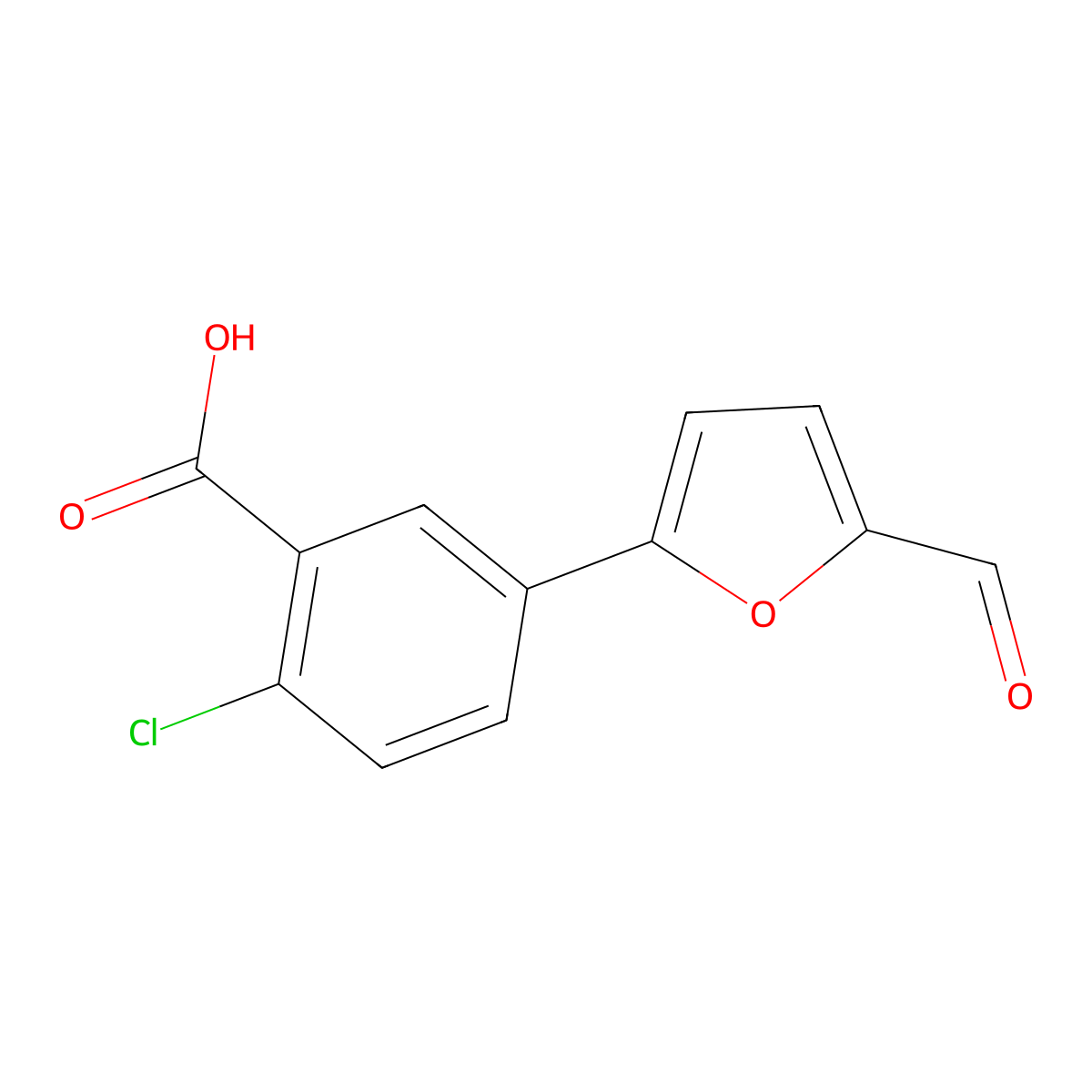 2-Chloro-5-(5-formylfuran-2-yl)benzoic acid molecular structure, CAS 355142-36-8