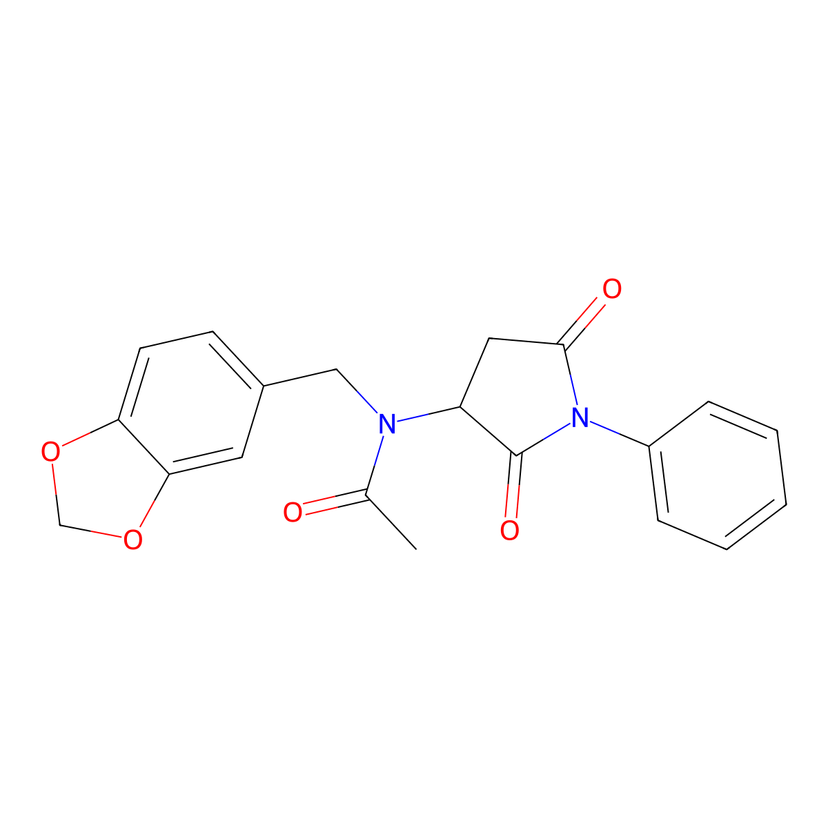 N-(1,3-benzodioxol-5-ylmethyl)-N-(2,5-dioxo-1-phenylpyrrolidin-3-yl)acetamide molecular structure, CAS 355143-01-0