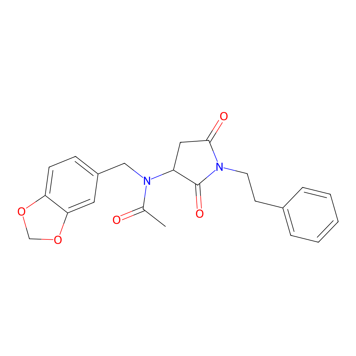 N-(1,3-benzodioxol-5-ylmethyl)-N-[2,5-dioxo-1-(2-phenylethyl)pyrrolidin-3-yl]acetamide molecular structure, CAS 355143-07-6