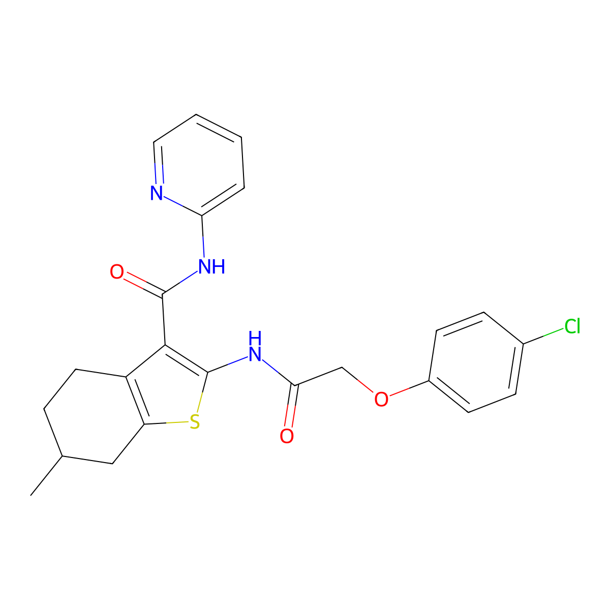 2-{[(4-chlorophenoxy)acetyl]amino}-6-methyl-N-(pyridin-2-yl)-4,5,6,7-tetrahydro-1-benzothiophene-3-carboxamide molecular structure, CAS 355144-42-2