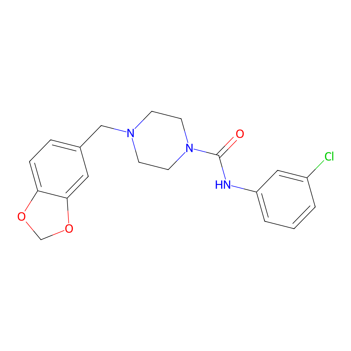 4-(1,3-benzodioxol-5-ylmethyl)-N-(3-chlorophenyl)piperazine-1-carboxamide molecular structure, CAS 355144-46-6