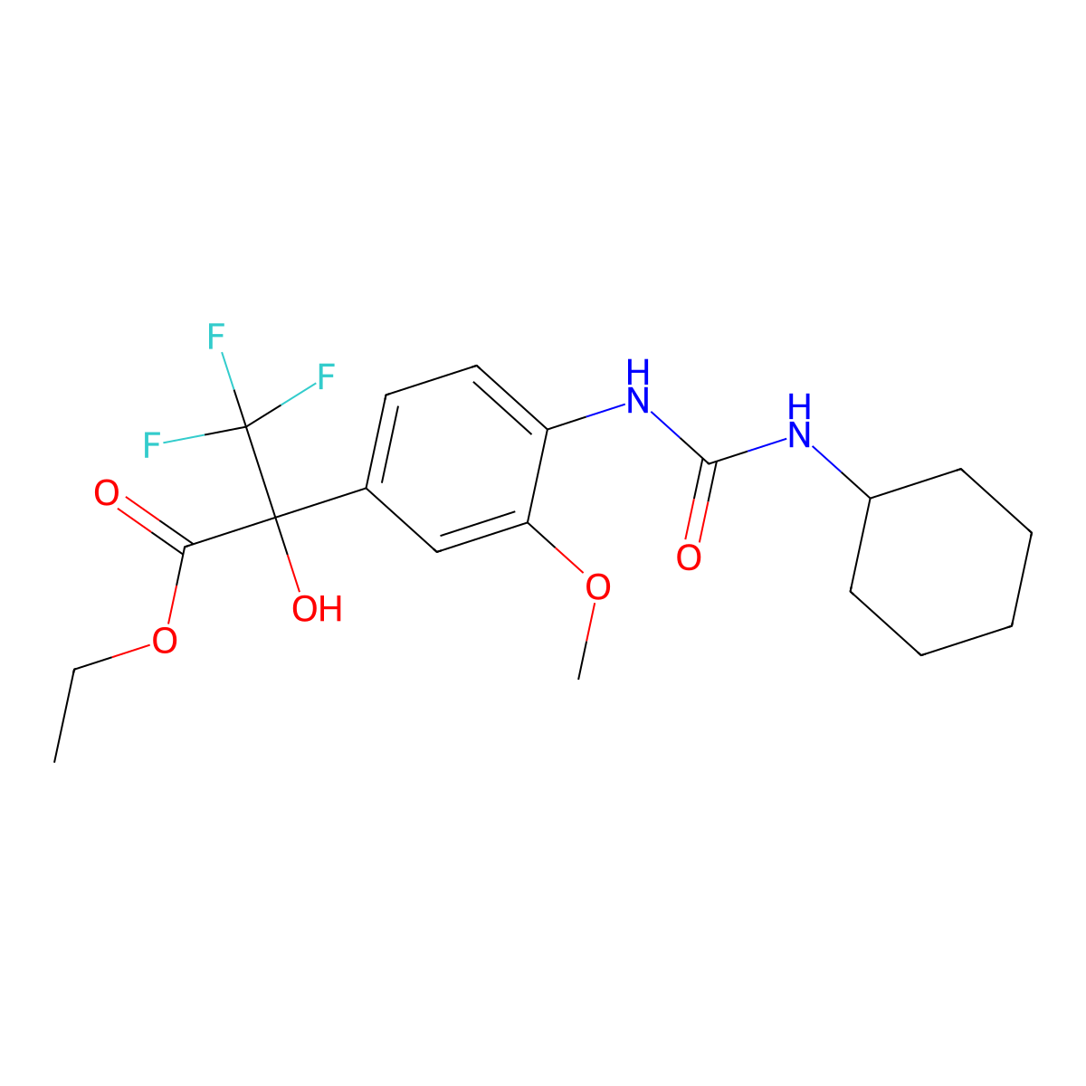 Ethyl 2-{4-[(cyclohexylcarbamoyl)amino]-3-methoxyphenyl}-3,3,3-trifluoro-2-hydroxypropanoate molecular structure, CAS 355147-99-8
