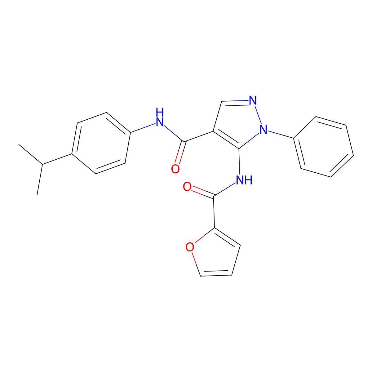 5-(furan-2-carbonylamino)-1-phenyl-N-(4-propan-2-ylphenyl)pyrazole-4-carboxamide molecular structure, CAS 355152-32-8