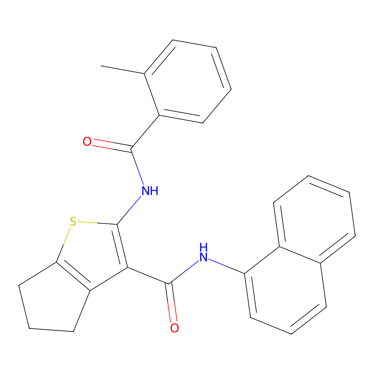 2-[(2-methylbenzoyl)amino]-N-naphthalen-1-yl-5,6-dihydro-4H-cyclopenta[b]thiophene-3-carboxamide molecular structure, CAS 355153-72-9