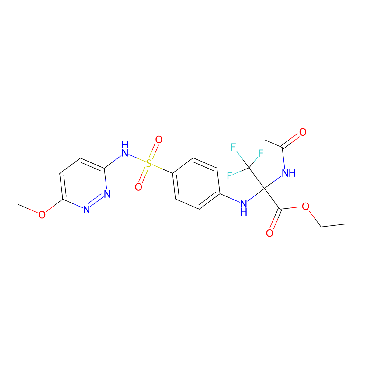 Ethyl 2-acetamido-3,3,3-trifluoro-2-[4-[(6-methoxypyridazin-3-yl)sulfamoyl]anilino]propanoate molecular structure, CAS 355155-97-4