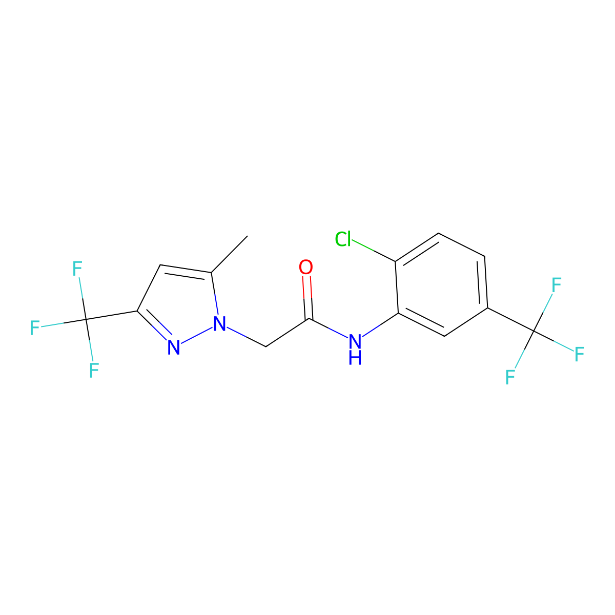 N-[2-chloro-5-(trifluoromethyl)phenyl]-2-[5-methyl-3-(trifluoromethyl)-1H-pyrazol-1-yl]acetamide molecular structure, CAS 355368-19-3