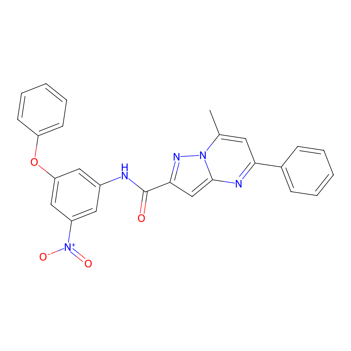 7-methyl-N-(3-nitro-5-phenoxyphenyl)-5-phenylpyrazolo[1,5-a]pyrimidine-2-carboxamide molecular structure, CAS 355368-70-6
