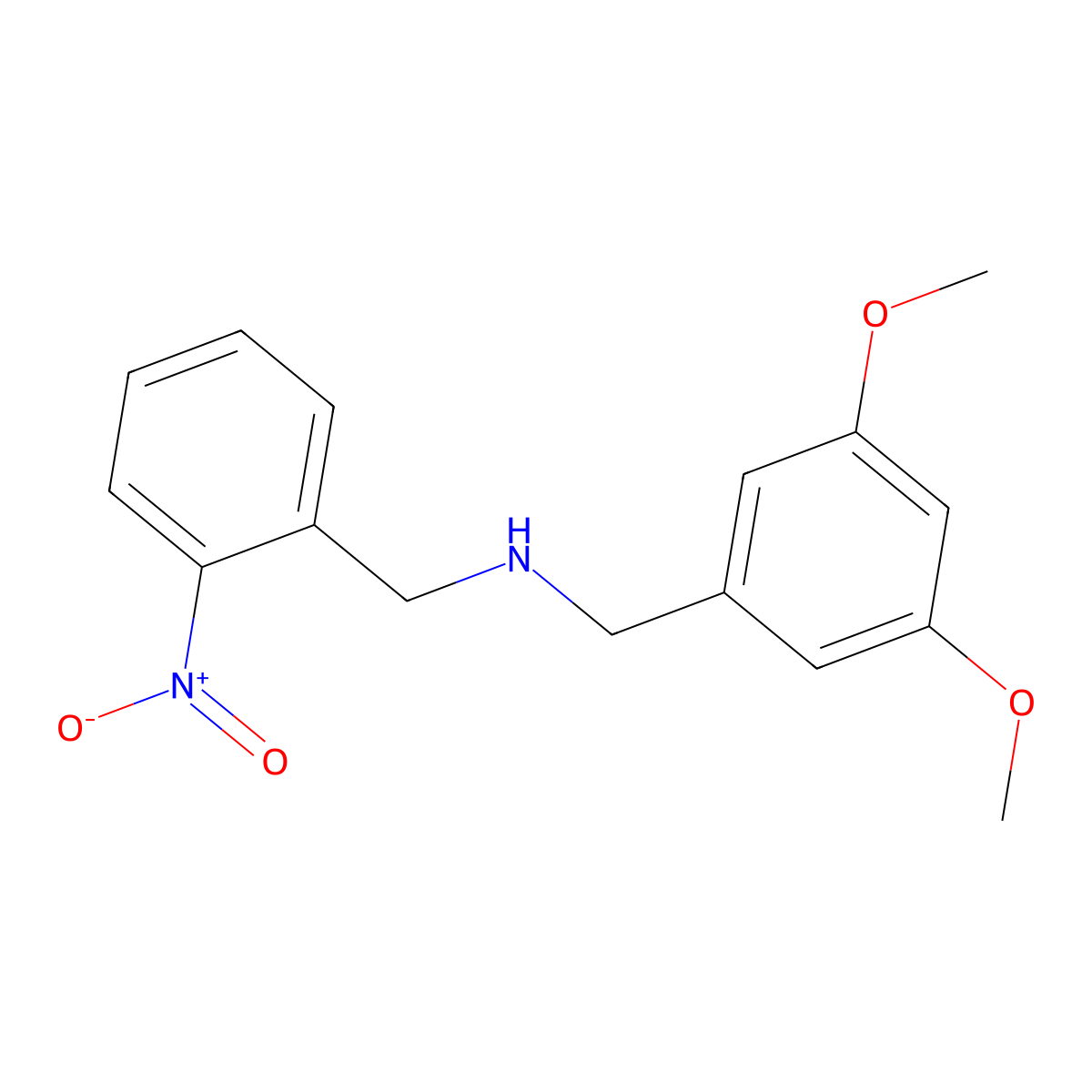 1-(3,5-dimethoxyphenyl)-N-(2-nitrobenzyl)methanamine molecular structure, CAS 355382-23-9
