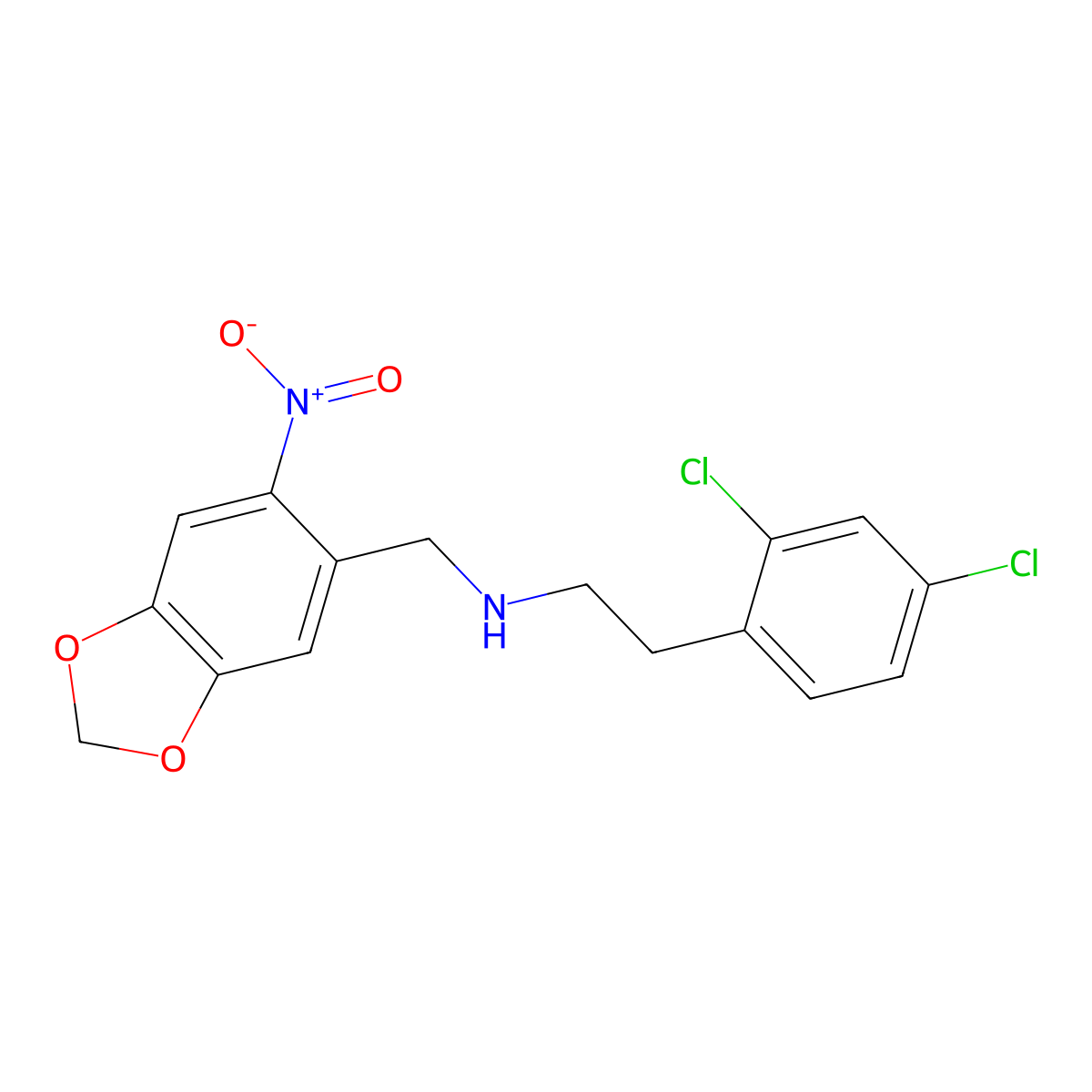 2-(2,4-dichlorophenyl)-N-[(6-nitro-1,3-benzodioxol-5-yl)methyl]ethanamine molecular structure, CAS 355383-38-9