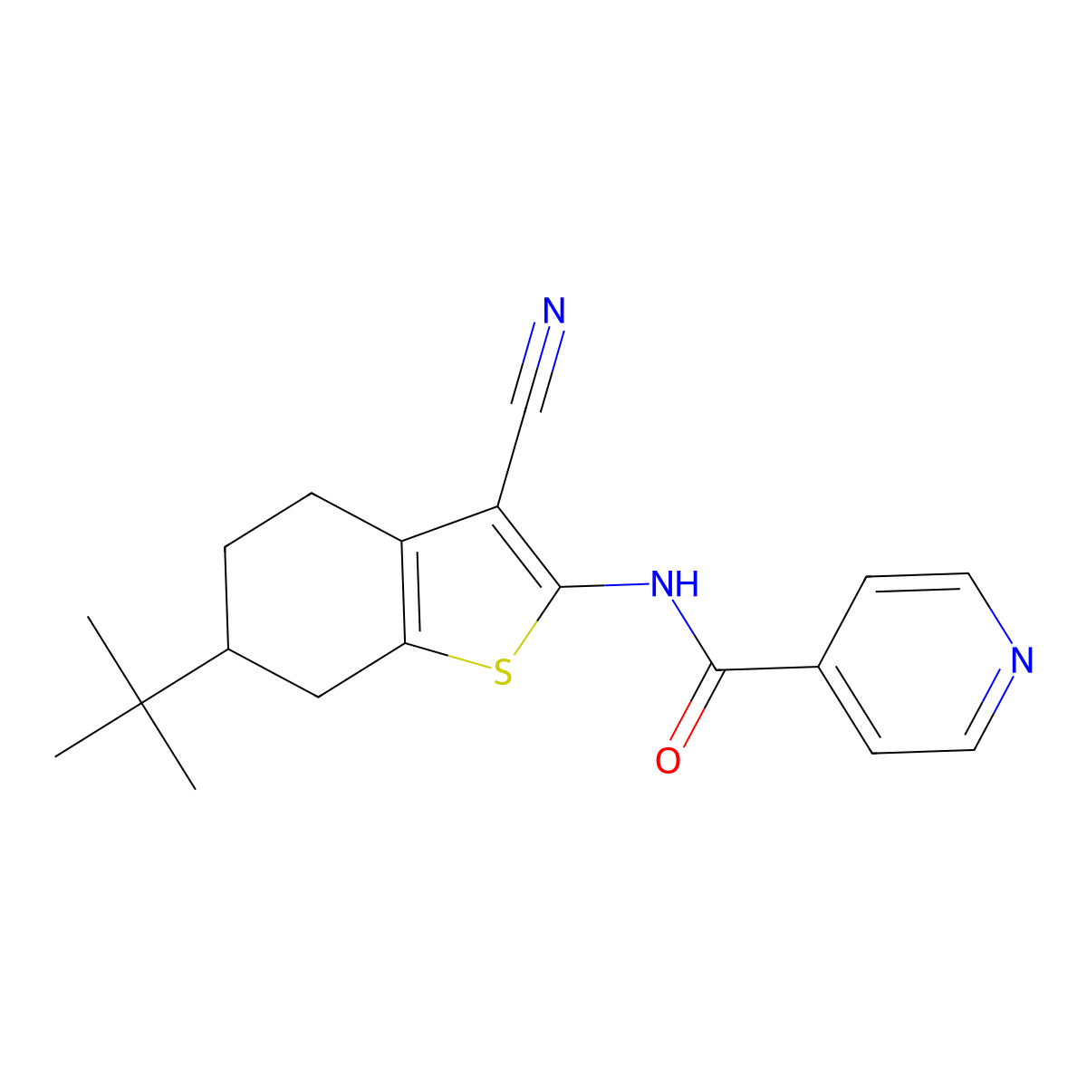 N-(6-tert-butyl-3-cyano-4,5,6,7-tetrahydro-1-benzothiophen-2-yl)pyridine-4-carboxamide molecular structure, CAS 355383-70-9