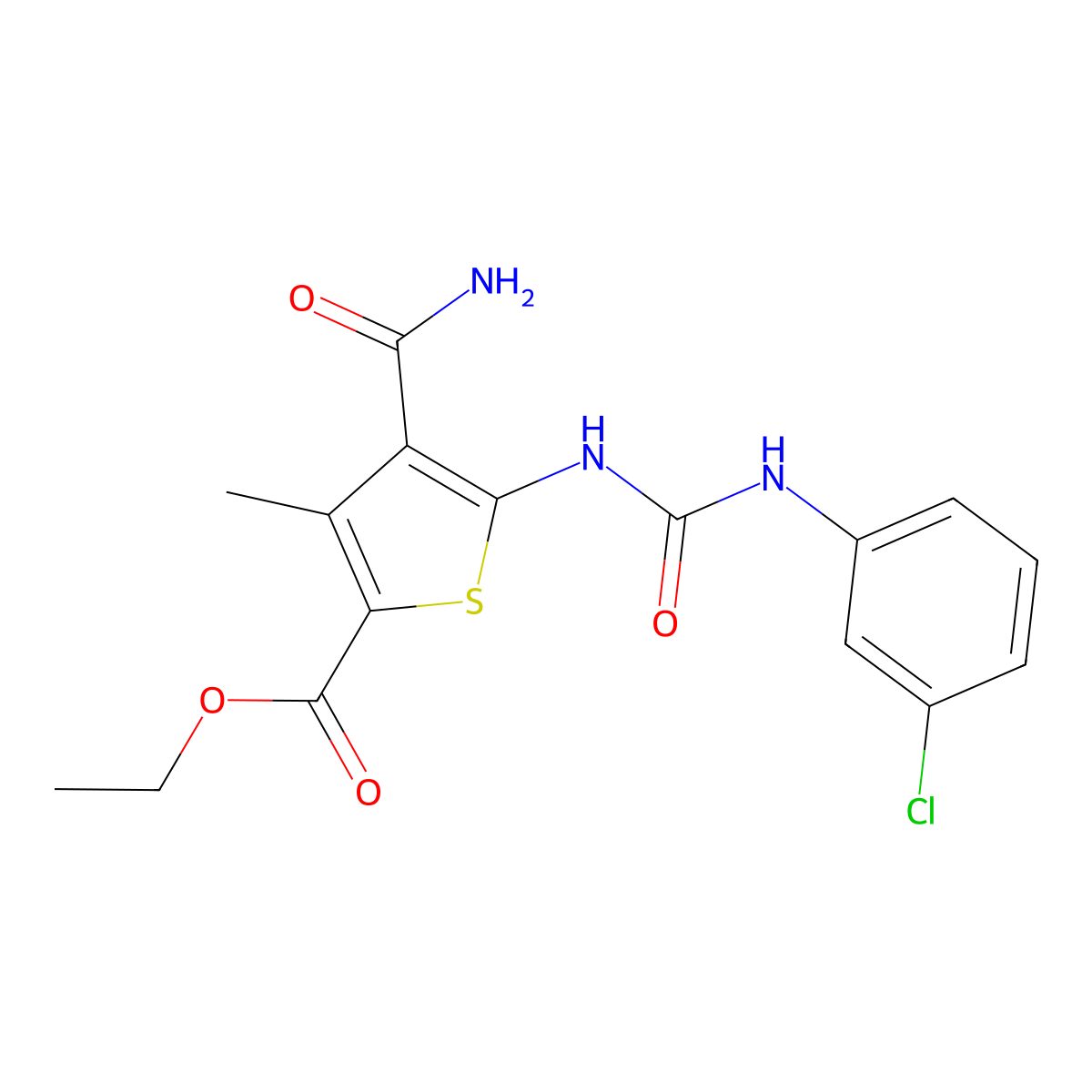 Ethyl 4-carbamoyl-5-[(3-chlorophenyl)carbamoylamino]-3-methylthiophene-2-carboxylate molecular structure, CAS 355384-13-3