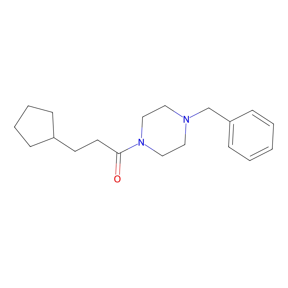1-(4-Benzylpiperazin-1-yl)-3-cyclopentylpropan-1-one molecular structure, CAS 355384-24-6