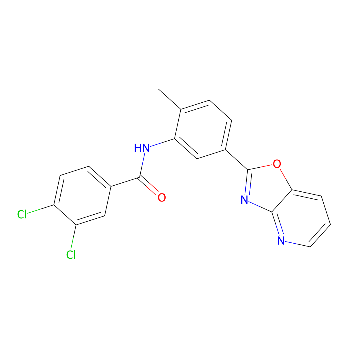 3,4-dichloro-N-[2-methyl-5-([1,3]oxazolo[4,5-b]pyridin-2-yl)phenyl]benzamide molecular structure, CAS 355384-49-5