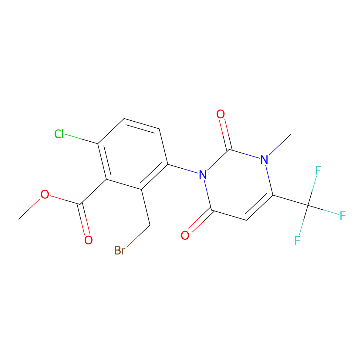 Methyl 2-(bromomethyl)-6-chloro-3-(3-methyl-2,6-dioxo-4-(trifluoromethyl)-2,3-dihydropyrimidin-1(6H)-yl)benzoate molecular structure, CAS 355390-19-1