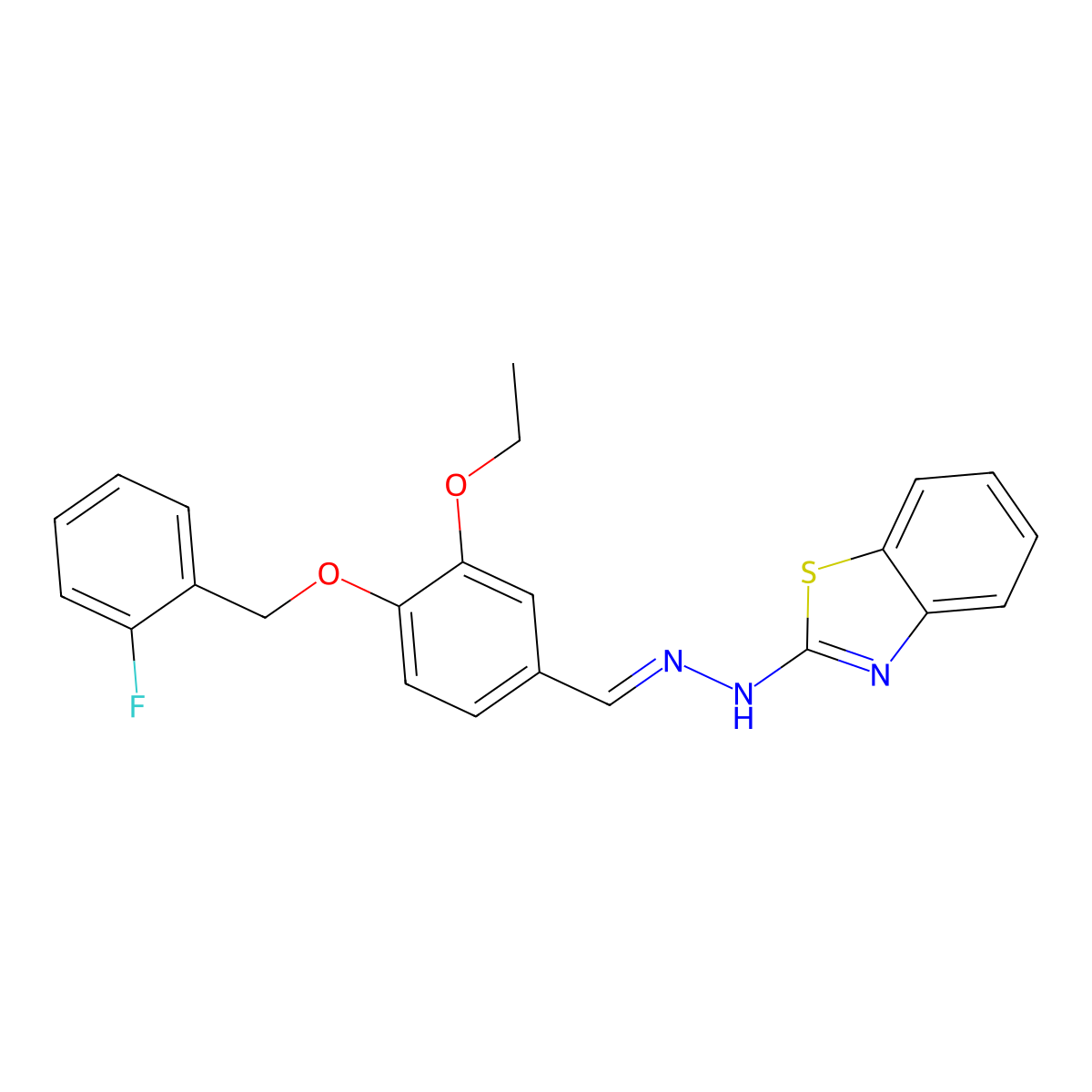 3-Ethoxy-4-[(2-fluorophenyl)methoxy]benzaldehyde 2-(2-benzothiazolyl)hydrazone molecular structure, CAS 355391-81-0