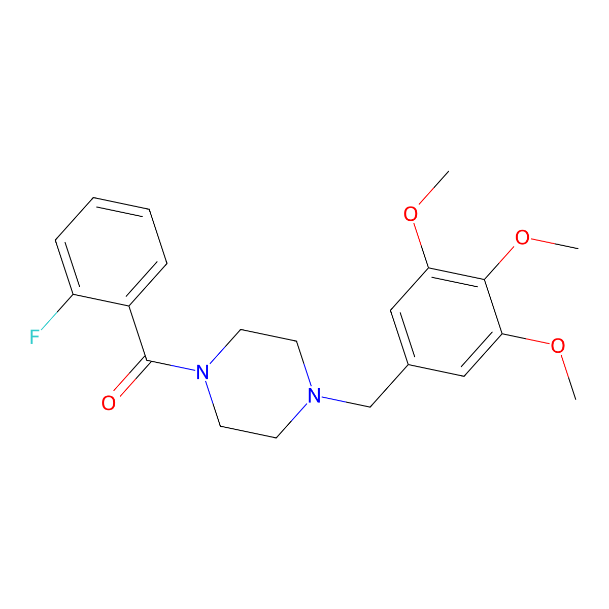 (2-Fluorophenyl)-[4-[(3,4,5-trimethoxyphenyl)methyl]piperazin-1-yl]methanone molecular structure, CAS 355392-91-5